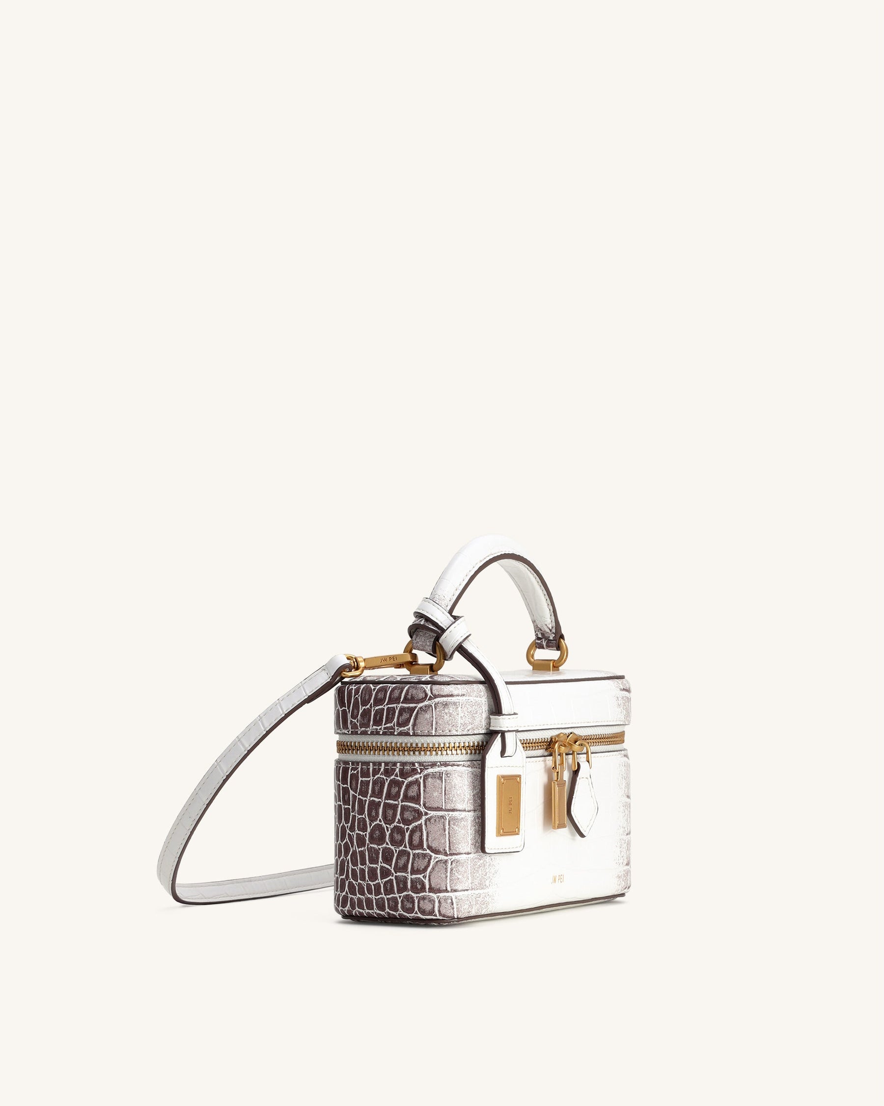 Cleo Box Shape Top Handle Bag - White Croc