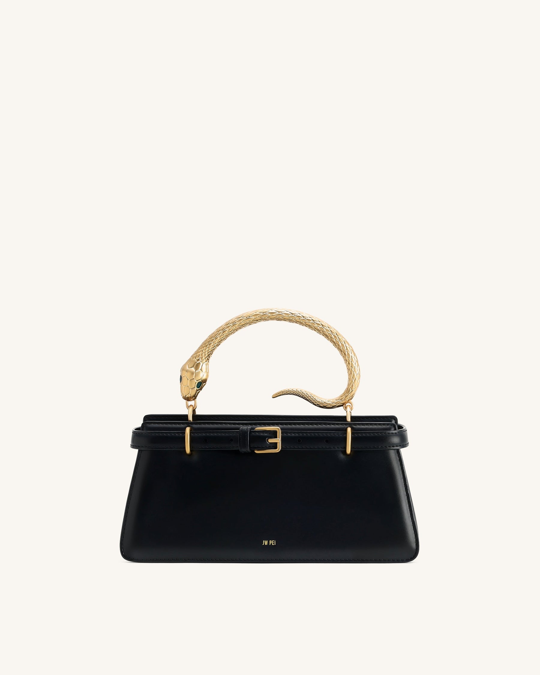 Elena Snake Handle Top Handle Bag - Black
