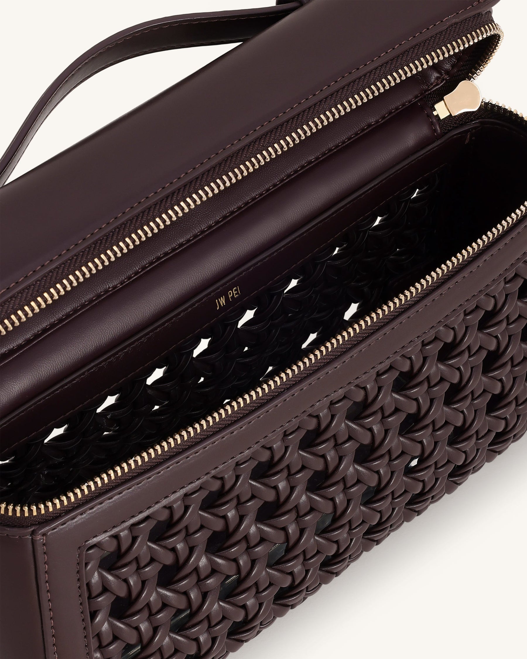 Thea Large Woven Top Handle Bag - Dark Red