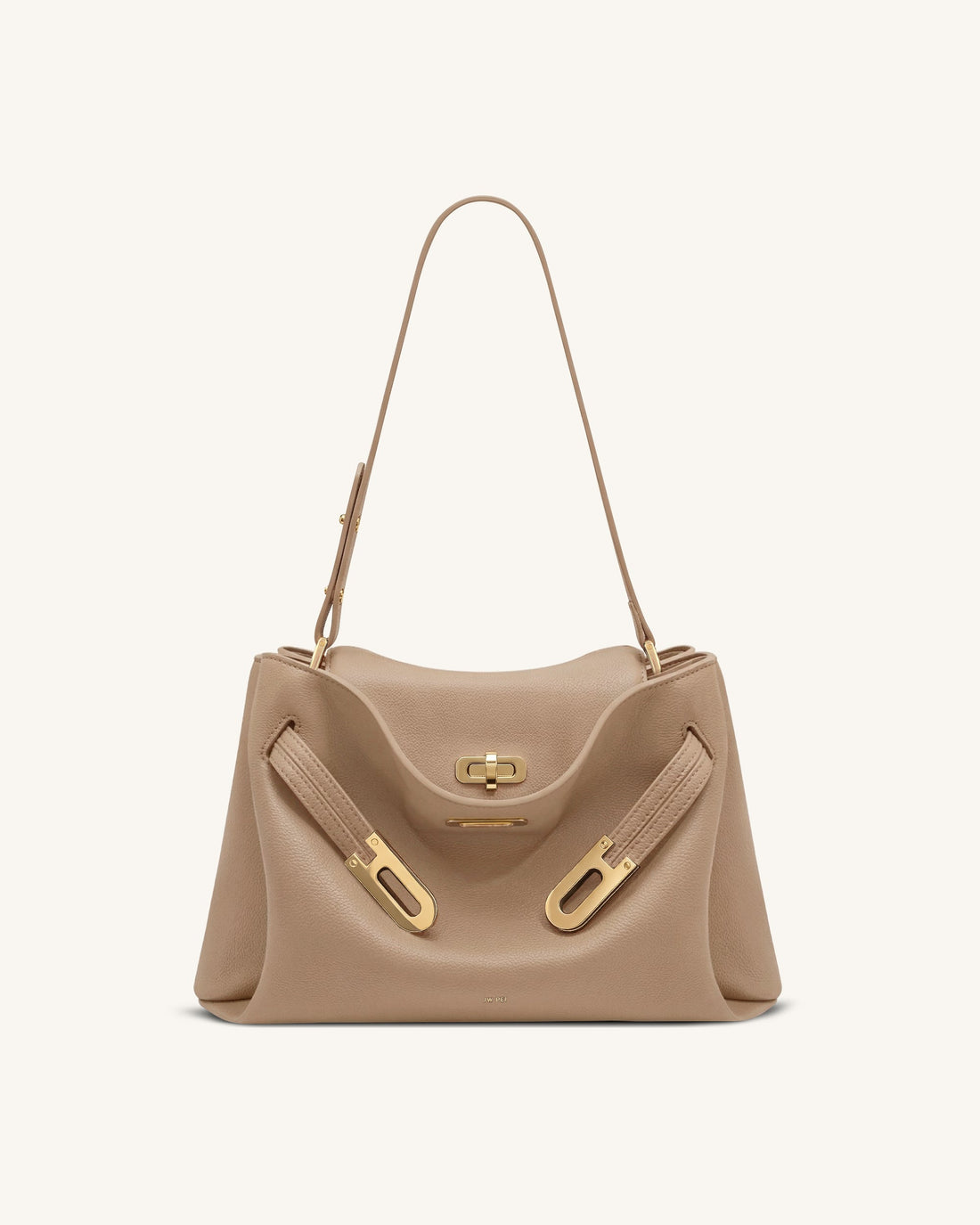 Rhea Pebbled Double Buckle Shoulder Bag - Khaki