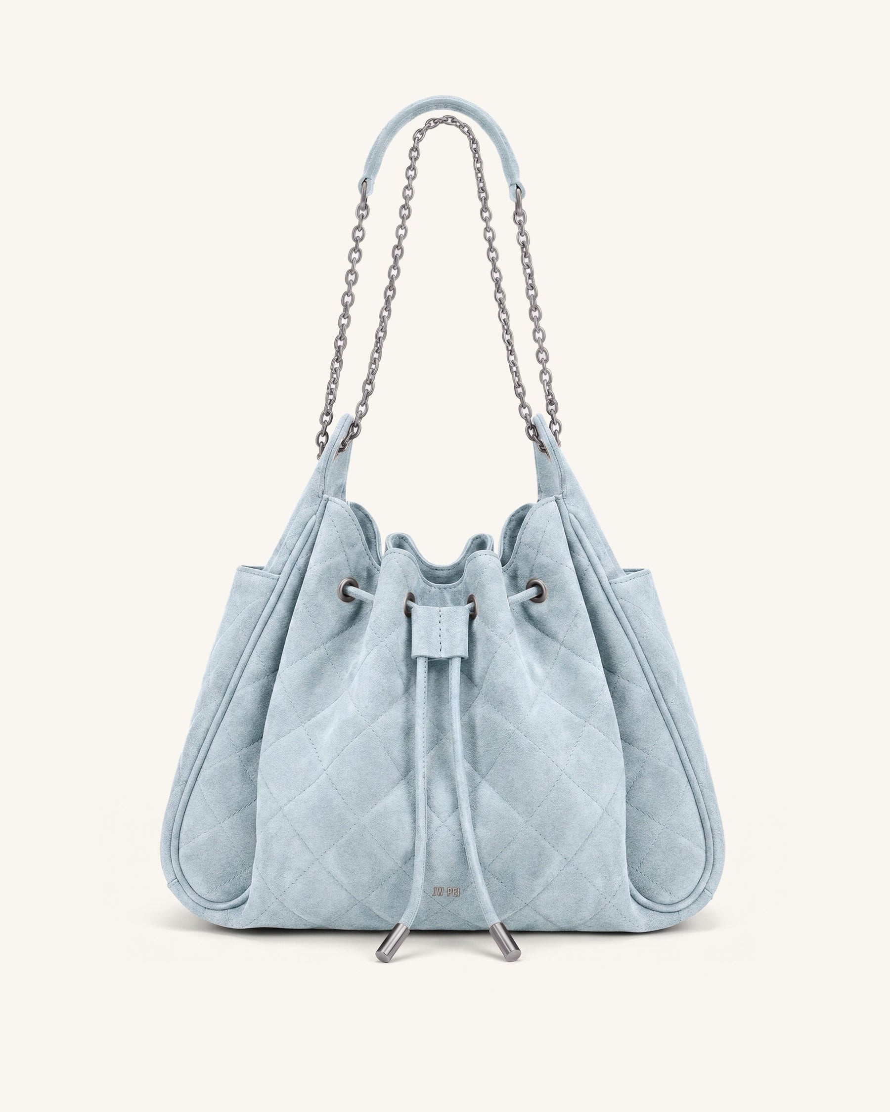 Rowan Faux Suede Quilted Chain Bucket Bag - Blue