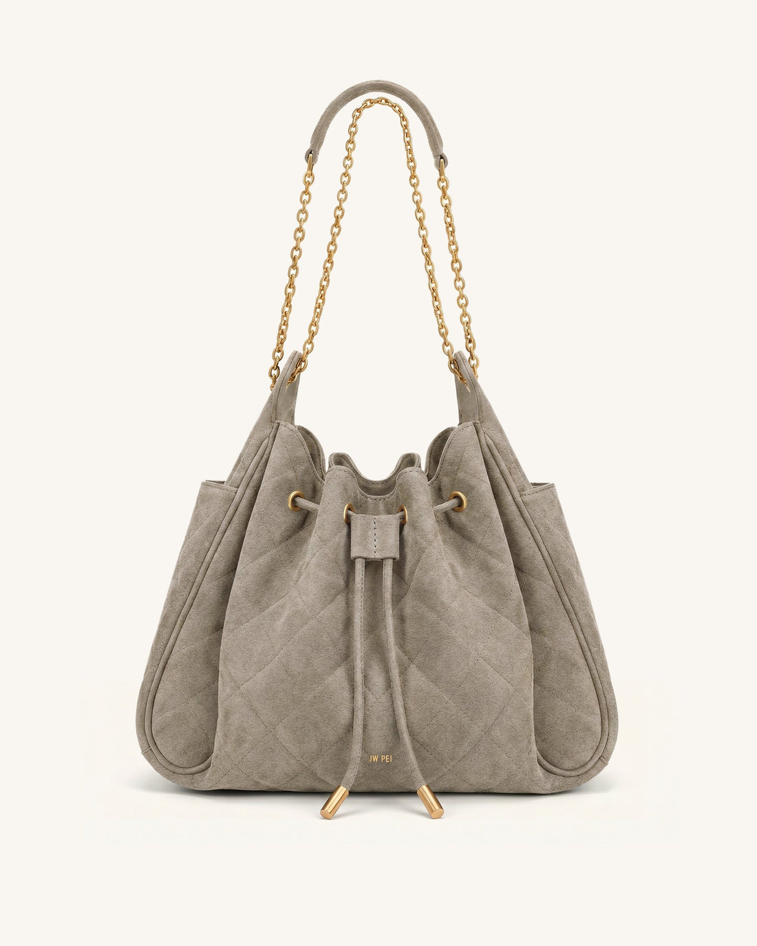 Rowan Faux Suede Quilted Chain Bucket Bag - Gray