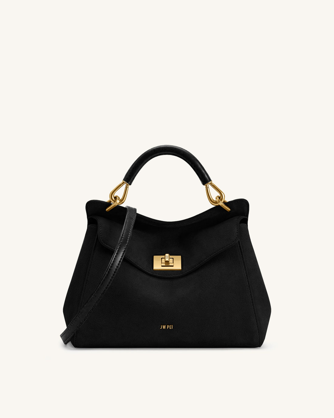 Lucia Classic Faux Suede Top Handle Bag - Black