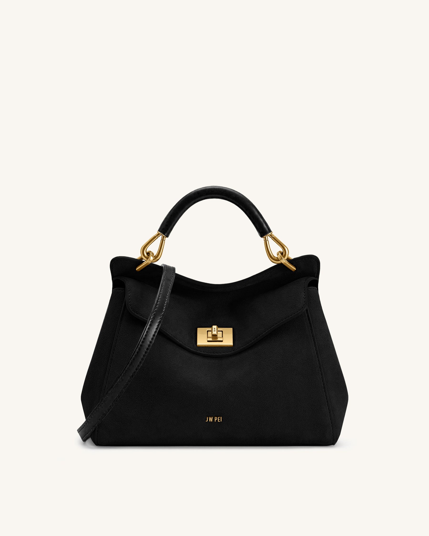 Lucia Classic Faux Suede Top Handle Bag - Black