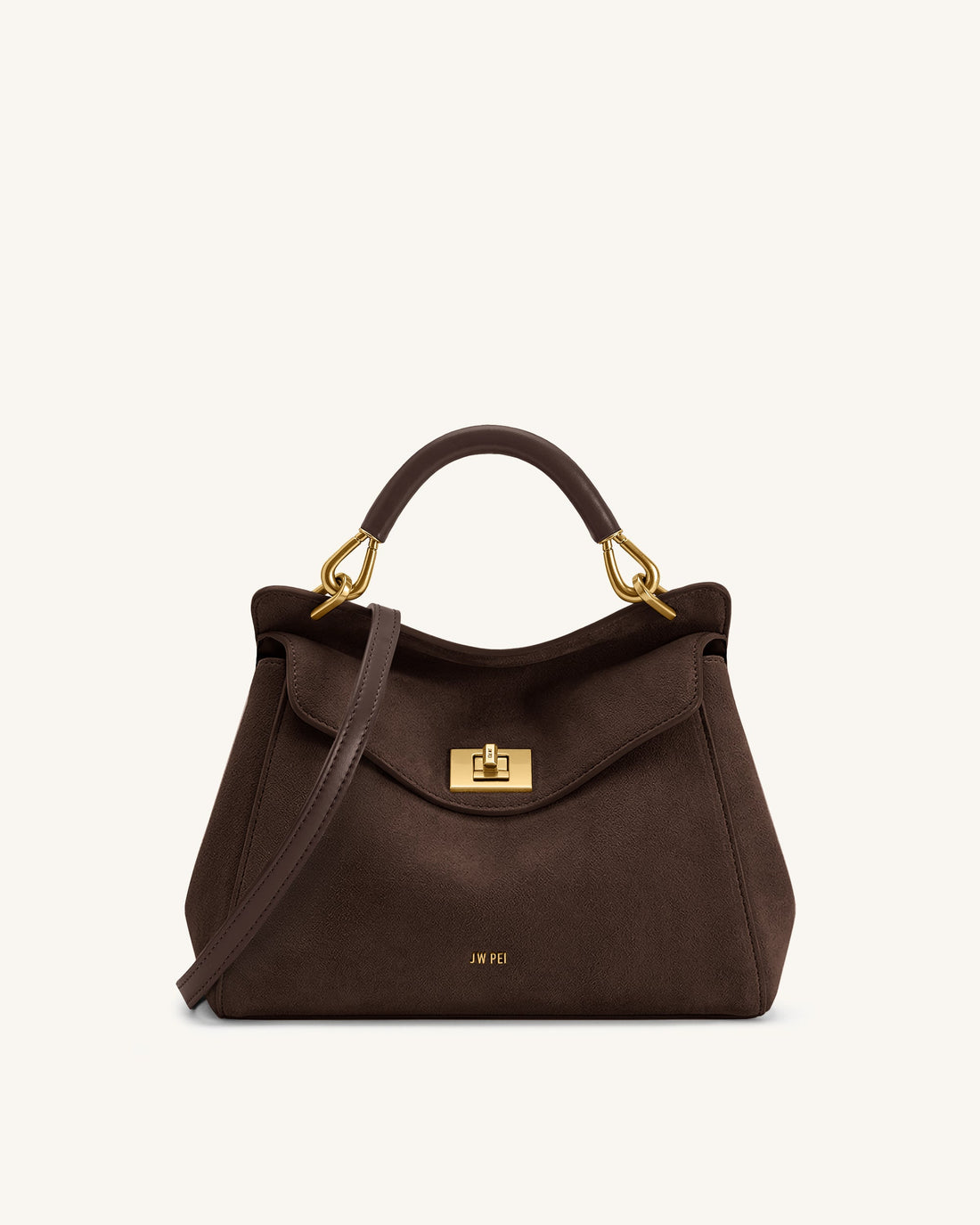 Lucia Classic Faux Suede Top Handle Bag - Dark Brown