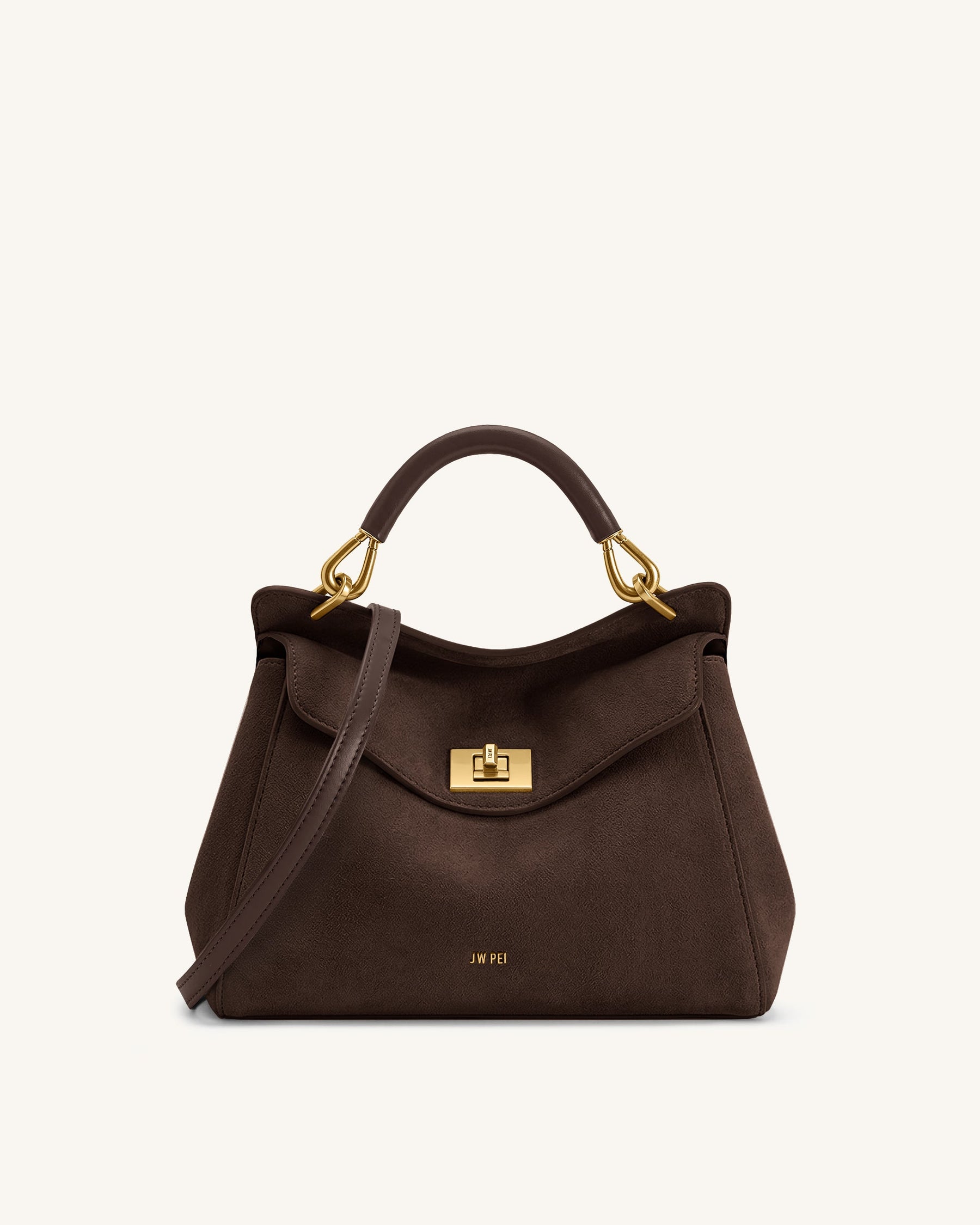 Lucia Classic Faux Suede Top Handle Bag - Dark Brown