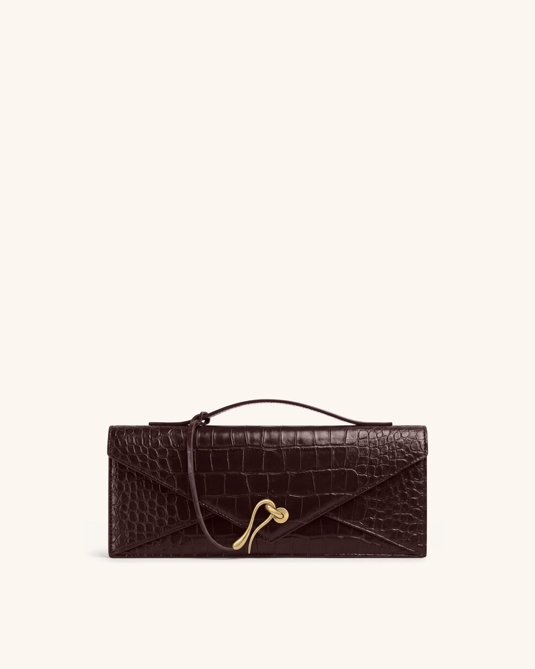 Celeste Envelope Top Handle Bag - Dark Brown Croc