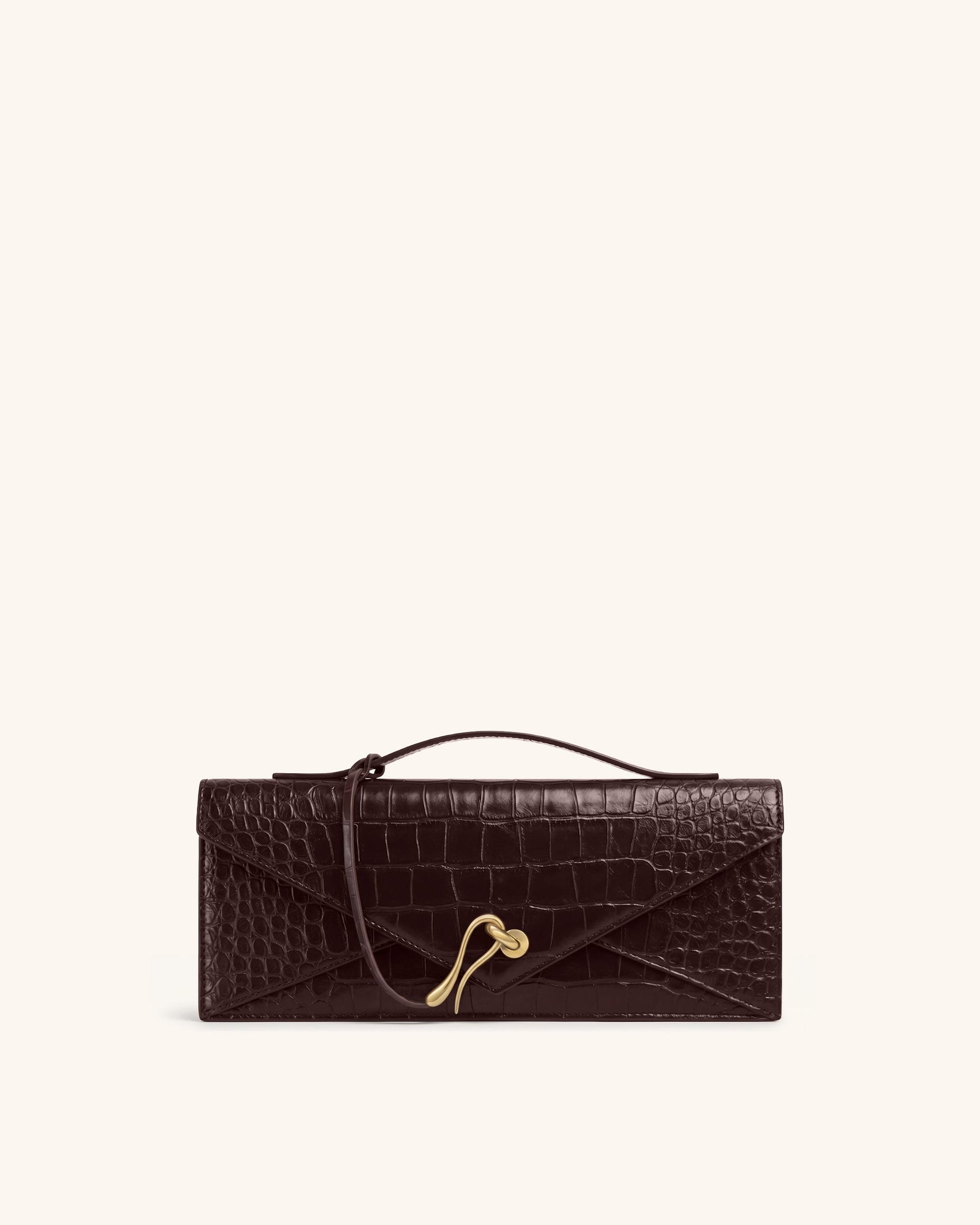 Celeste Envelope Top Handle Bag - Dark Brown Croc