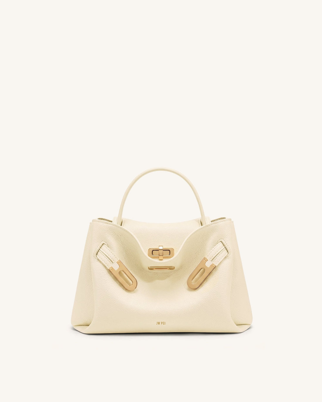 Rhea Small Pebbled Double Buckle Shoulder Bag - White
