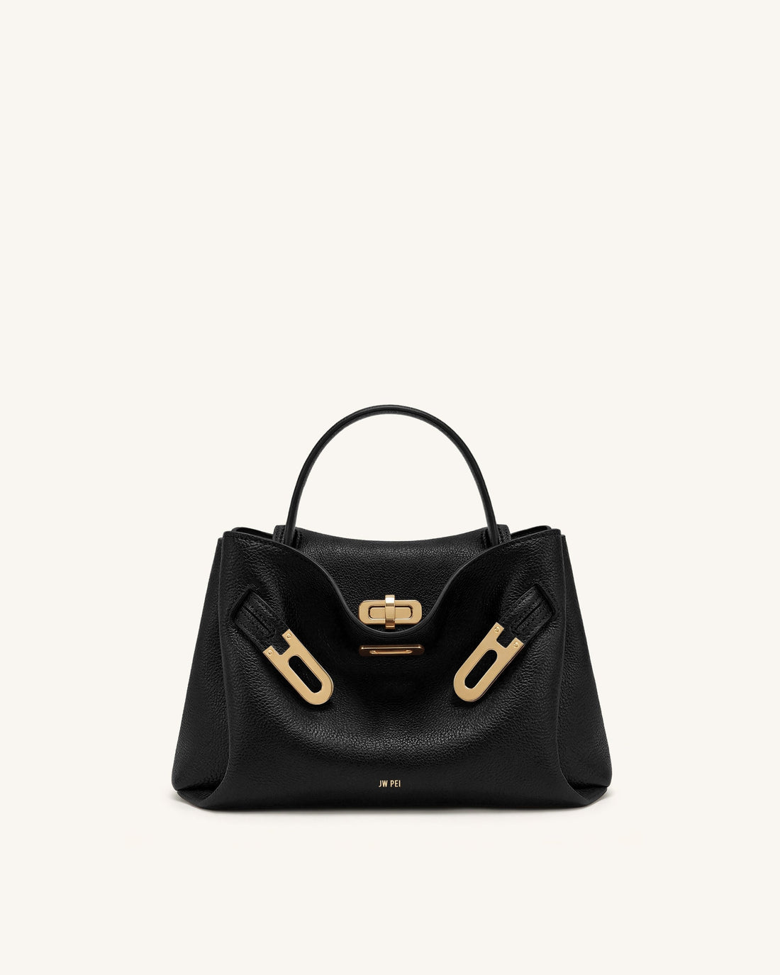Rhea Small Pebbled Double Buckle Shoulder Bag - Black