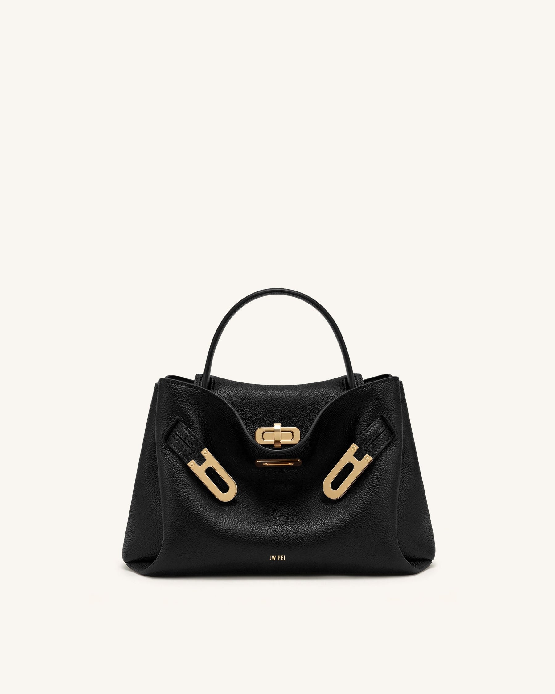Rhea Small Pebbled Double Buckle Shoulder Bag - Black
