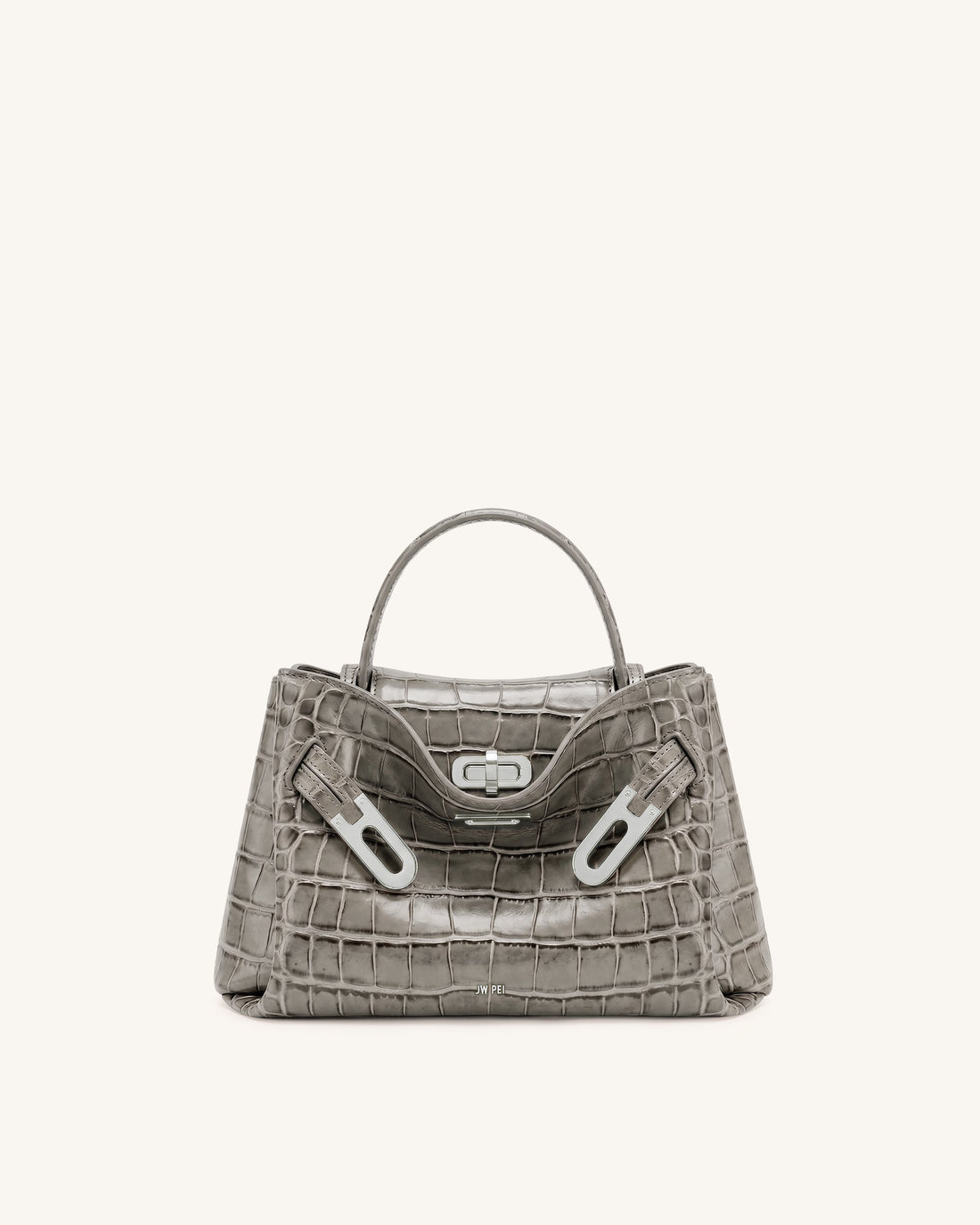 Rhea Small Double Buckle Shoulder Bag - Grey Croc