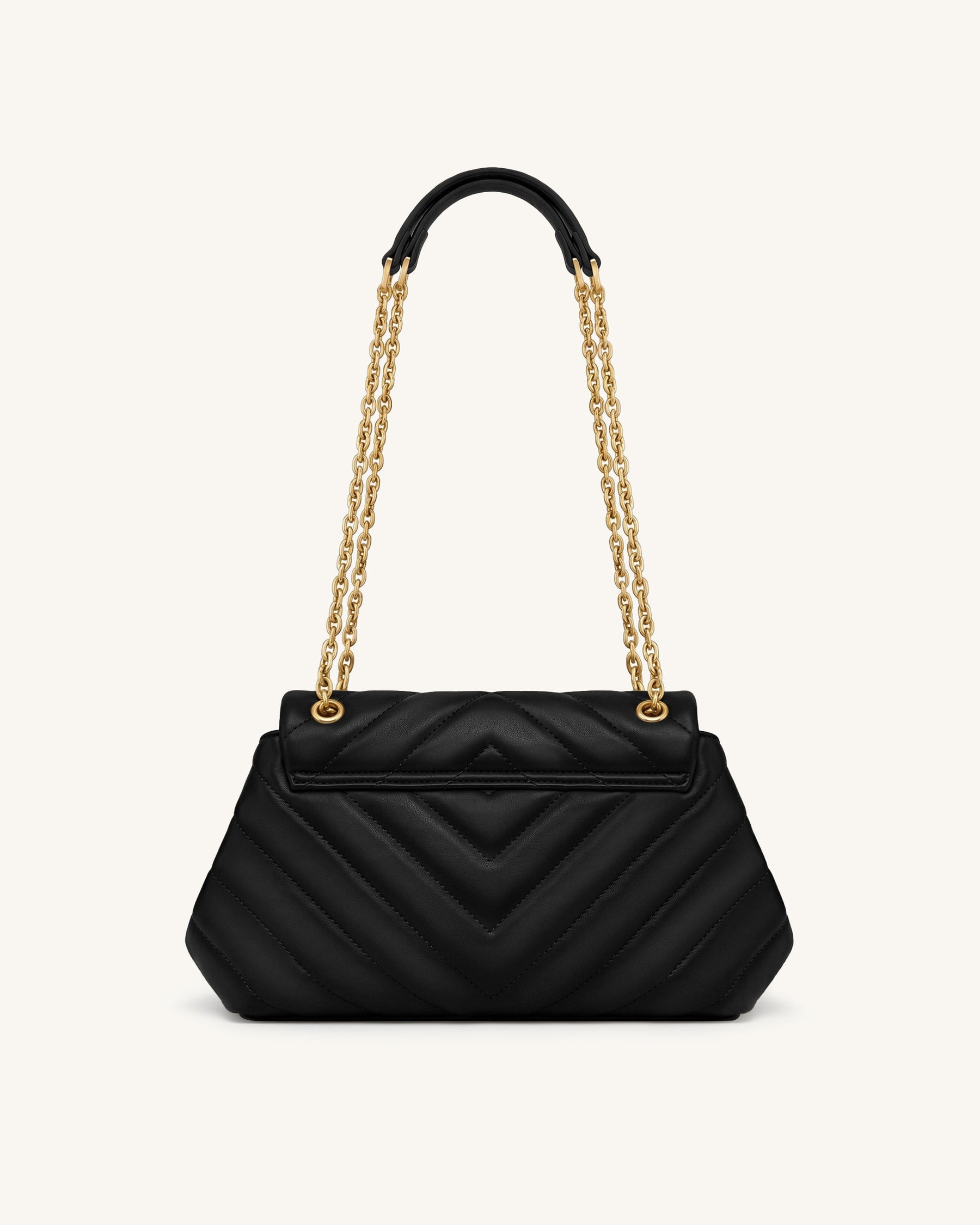 Valerie Quilted Chain Flap Shoulder Bag - Black