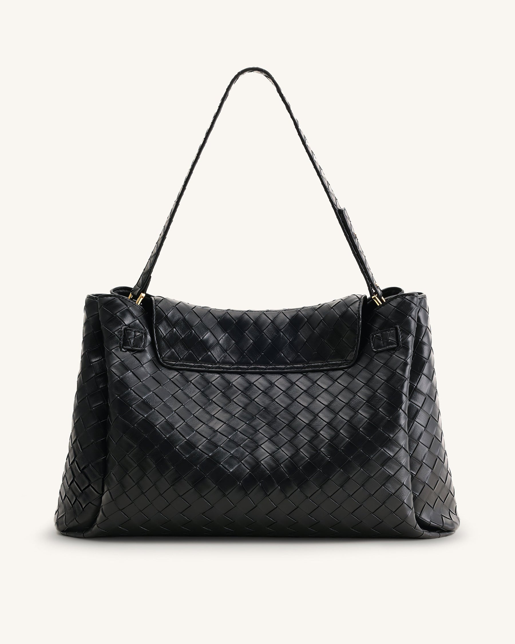 Rhea Large Woven Textured Shoulder Bag - Black
