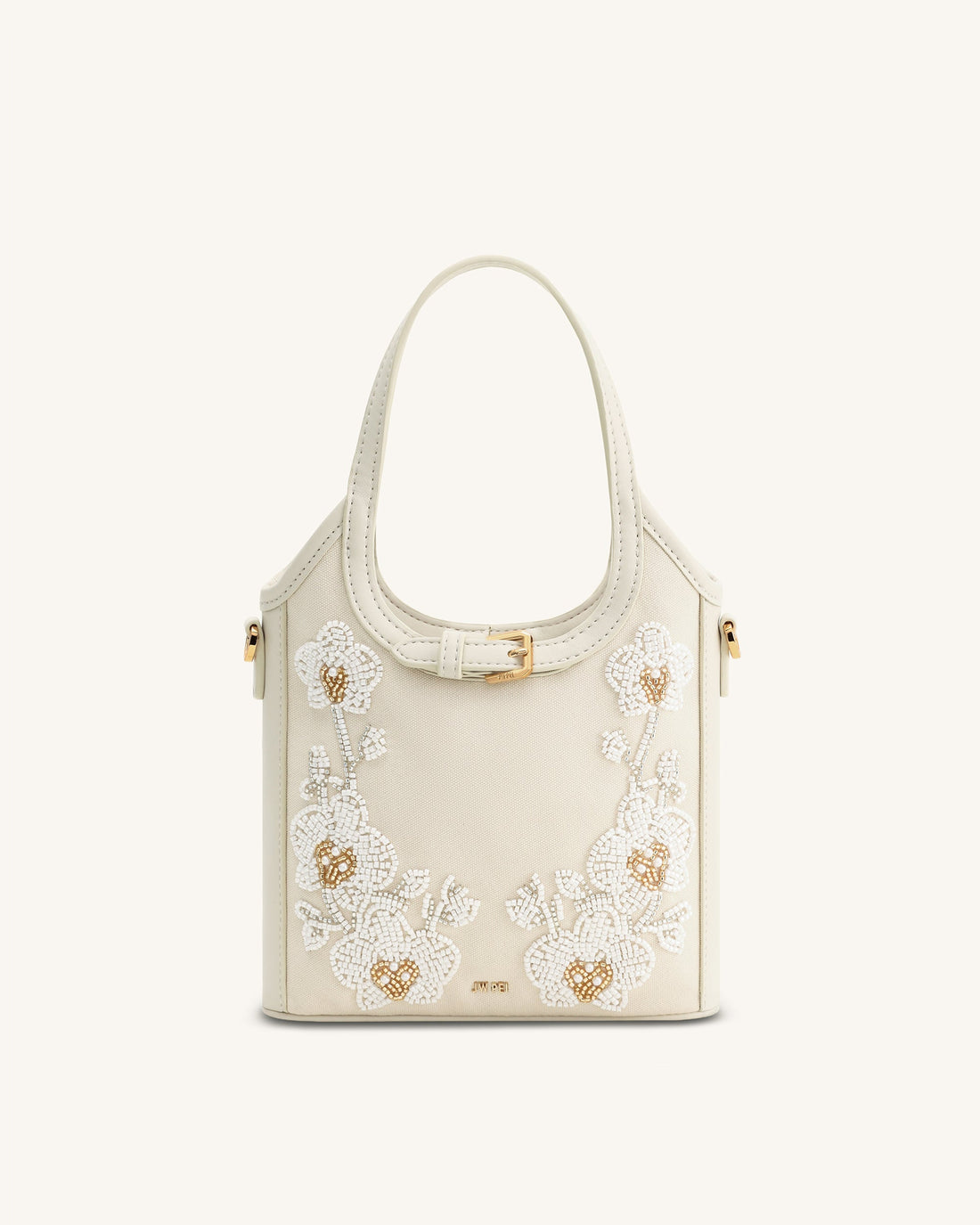 Brooke Mini Belted Embellished Orchid Beaded Top Handle Bag - Ivory