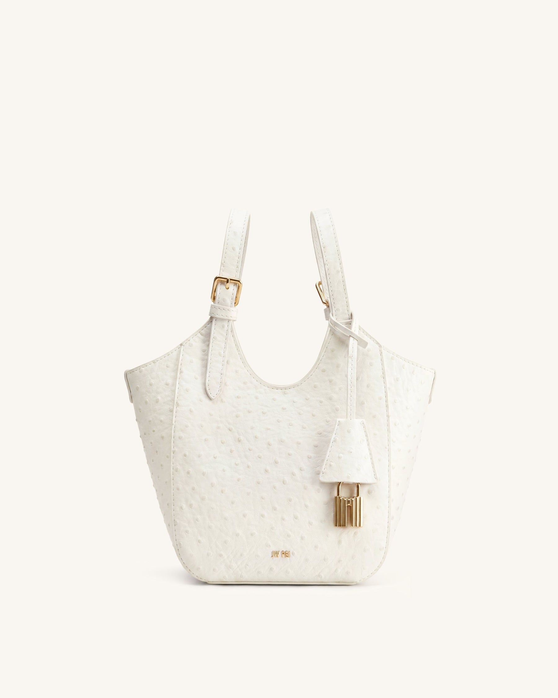 Ines Faux Ostrich Padlock Tote Bag - White