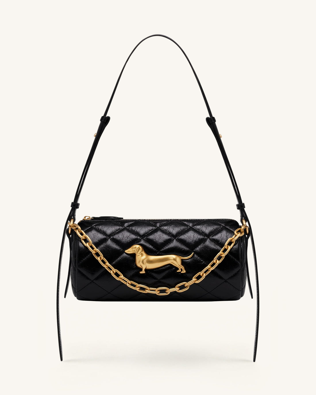 Dachshund Quilted Chain Shoulder Bag - Black
