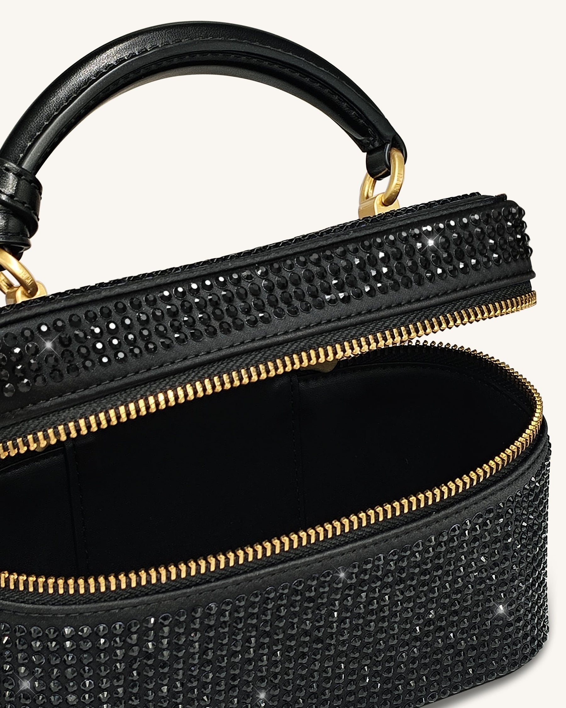 Cleo Artificial Crystal Box Shape Top Handle Bag - Black