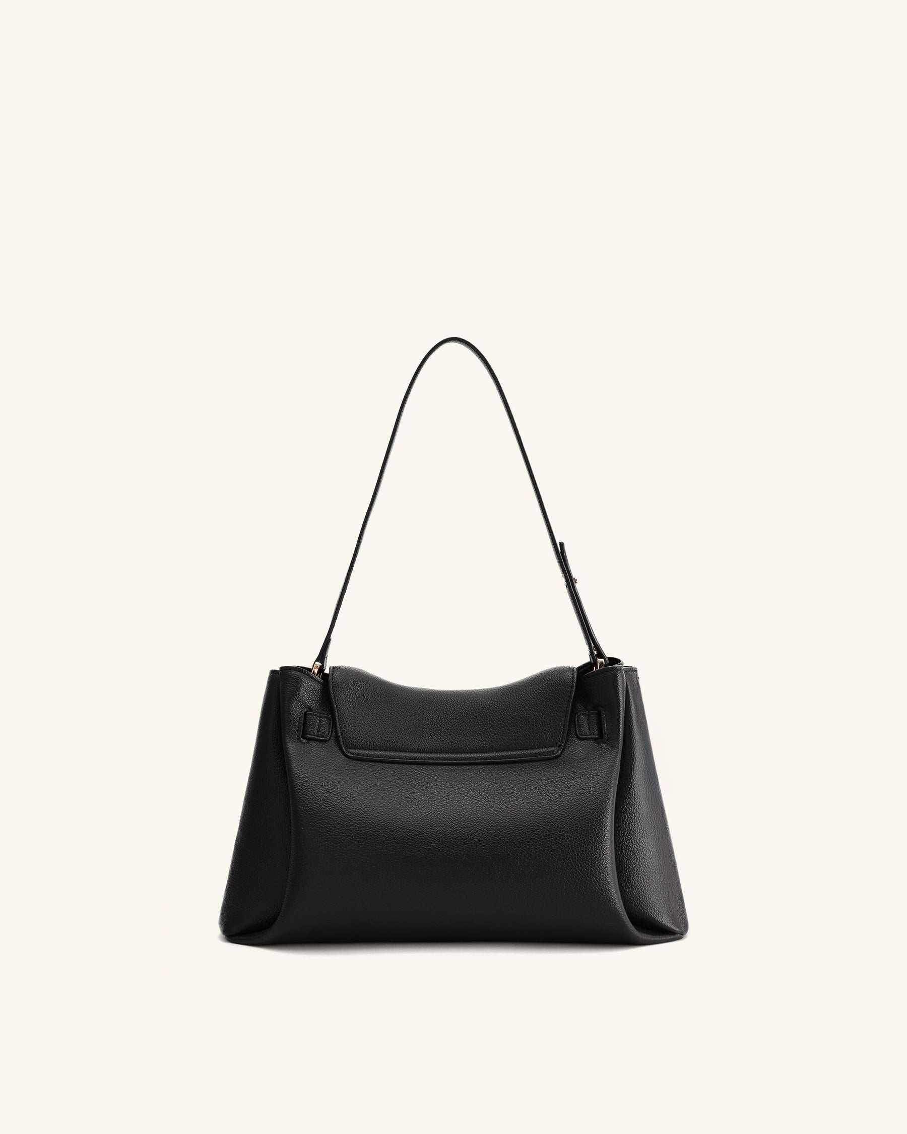 Rhea Pebbled Double Buckle Shoulder Bag - Black