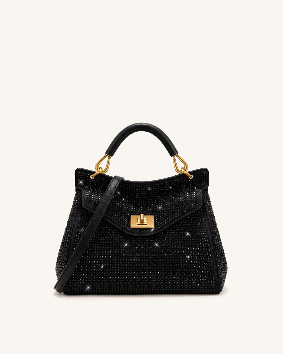 Lucia Classic Artificial Crystal Top Handle Bag - Black