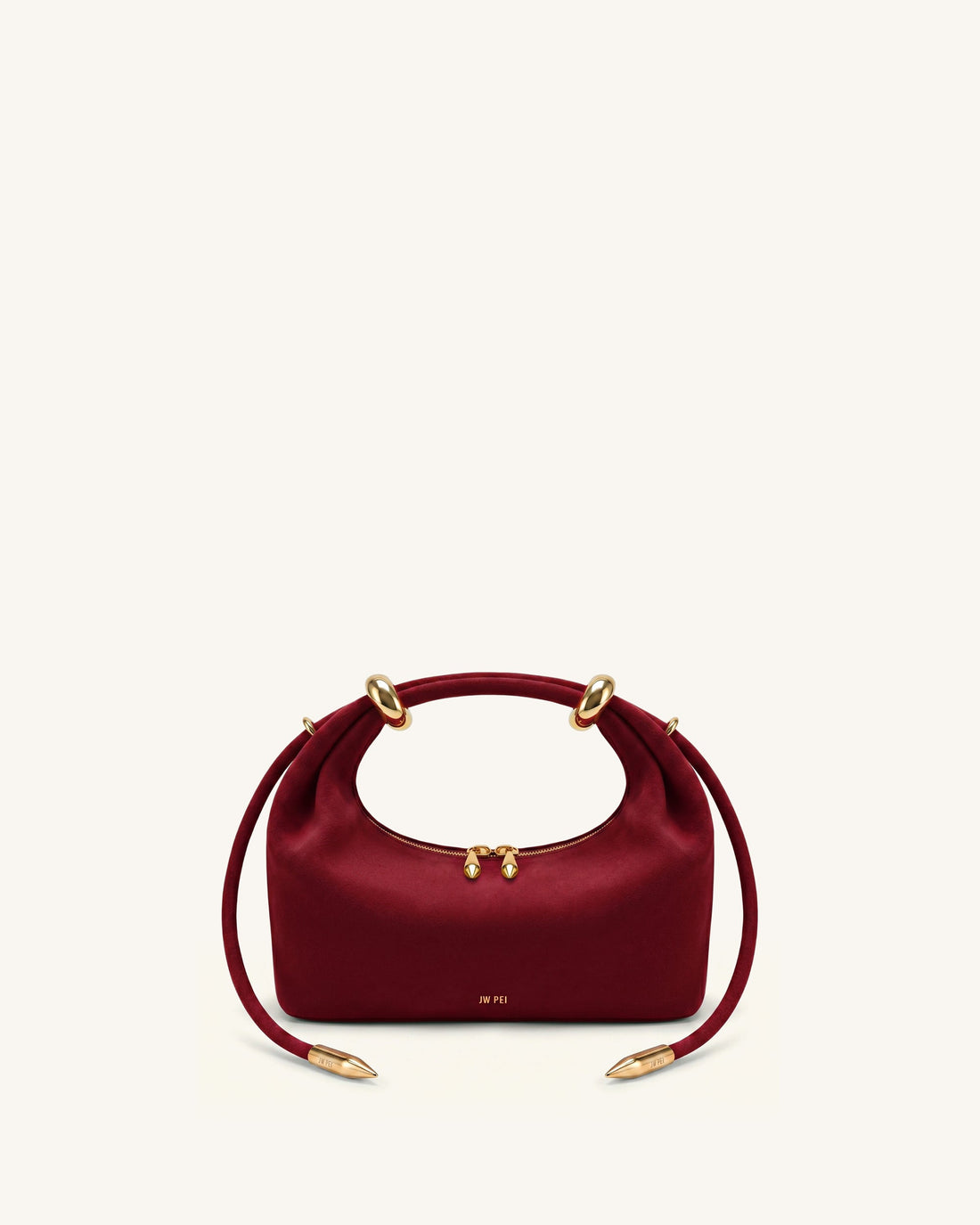 Ellie Faux Suede Metal Ring Embellished Top Handle Bag - Burgundy