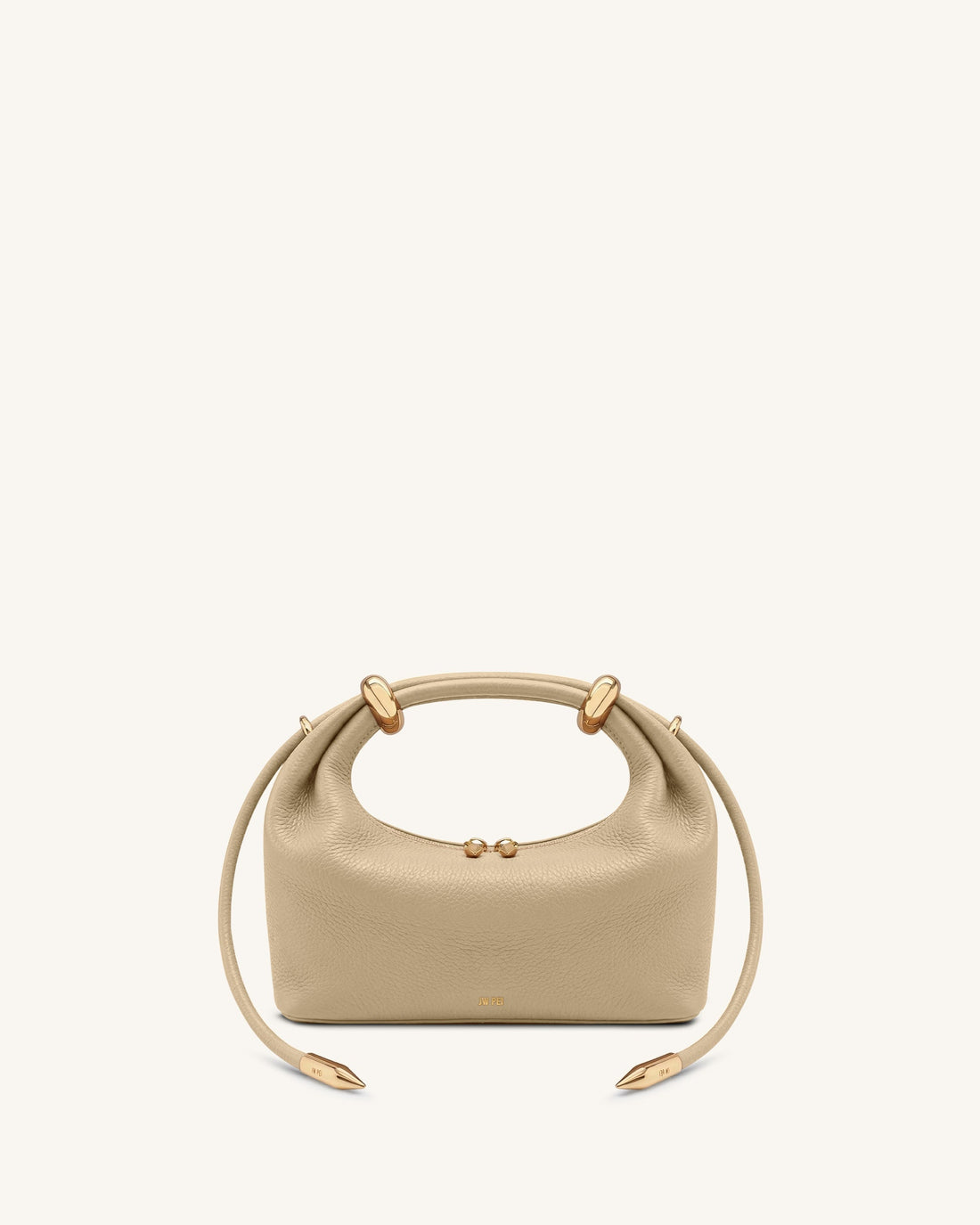 Ellie Metal Ring Embellished Top Handle Bag - Beige
