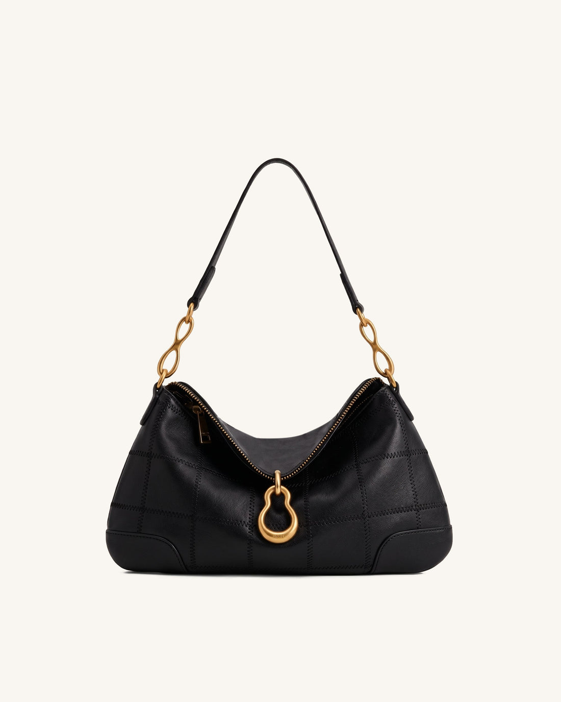 Jayla Metal Pendant Embellished Shoulder Bag - Charcoal Black