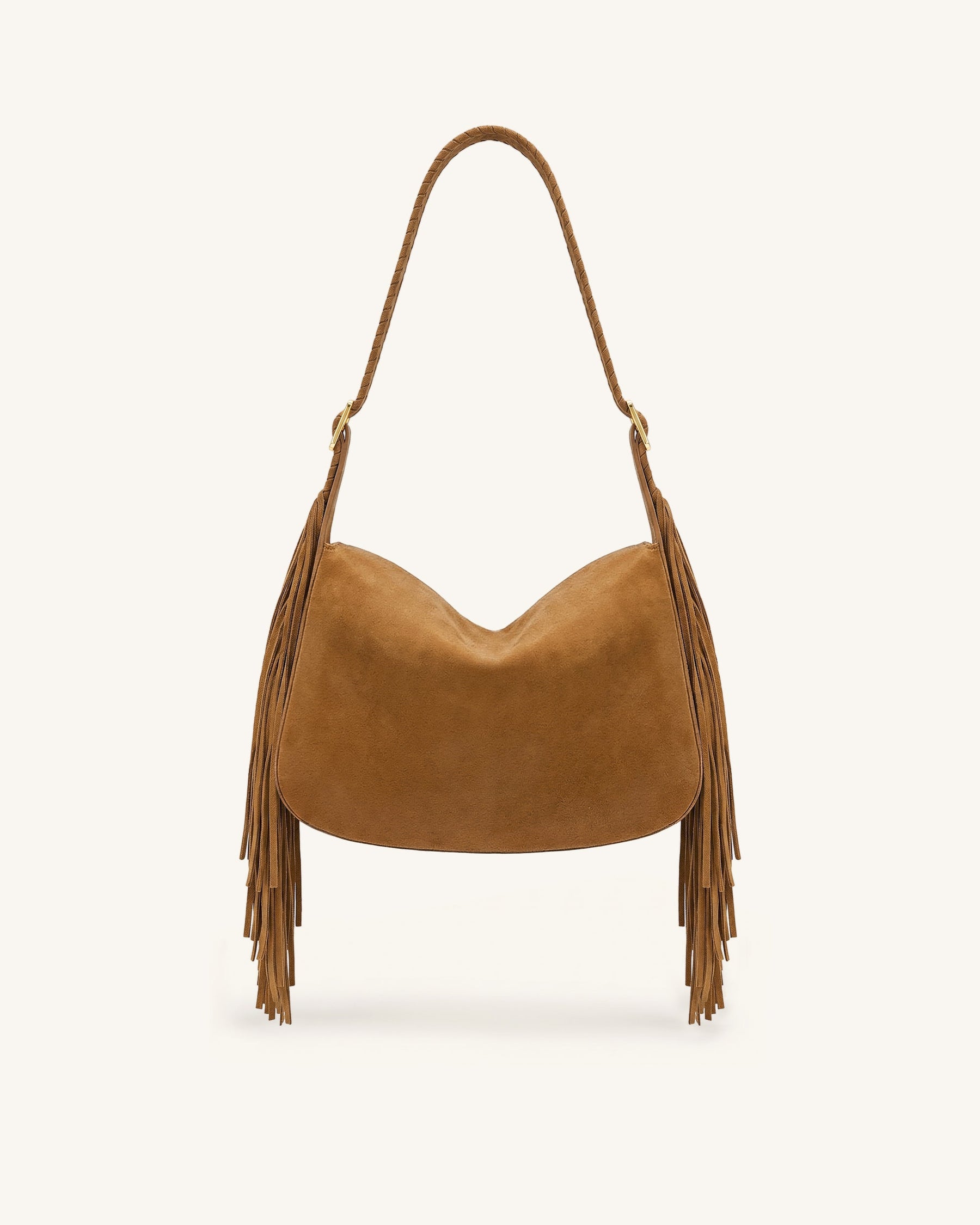 Avery Fringe Faux Suede Shoulder Bag - Brown