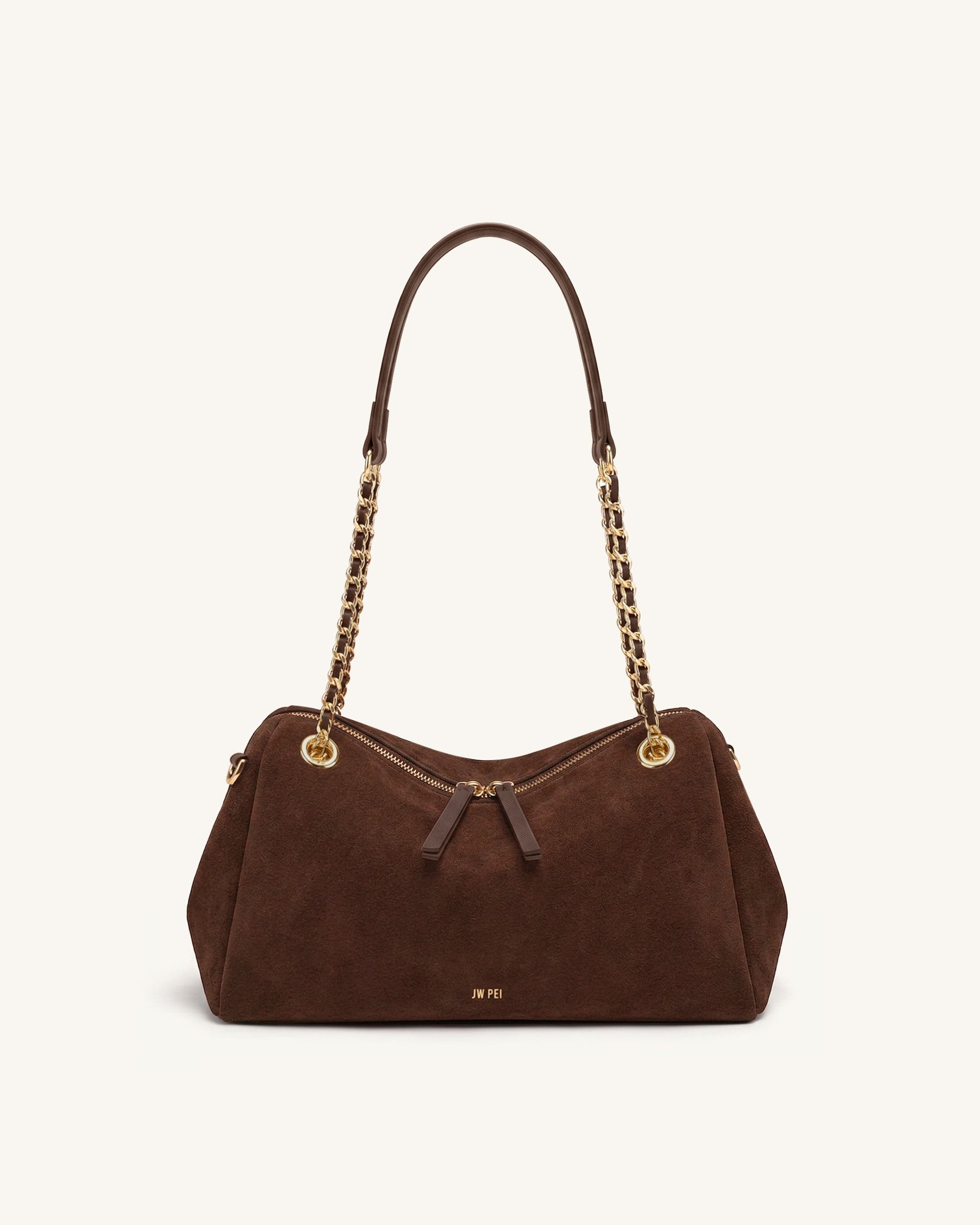 Mireya Faux Suede Chain Shoulder Bag - Dark Brown