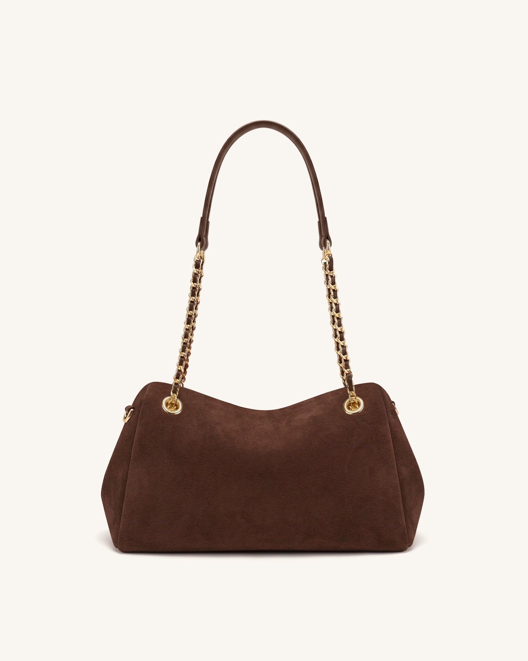 Mireya Faux Suede Chain Shoulder Bag - Dark Brown