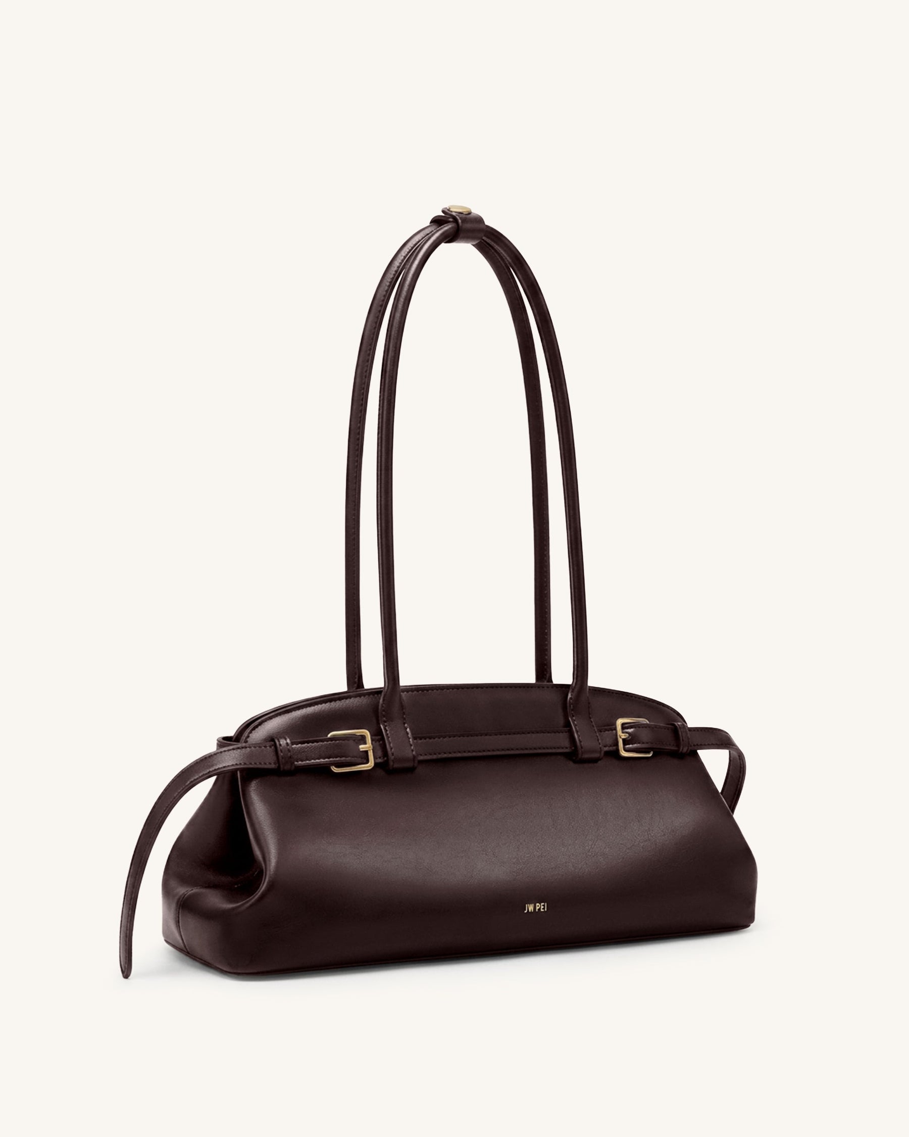 Arden Belt Detail East-West Shoulder Bag - Dark Brown
