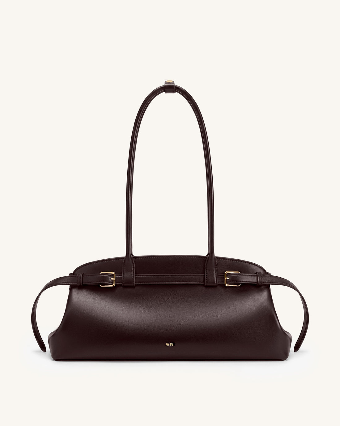 Arden Belt Detail East-West Shoulder Bag - Dark Brown