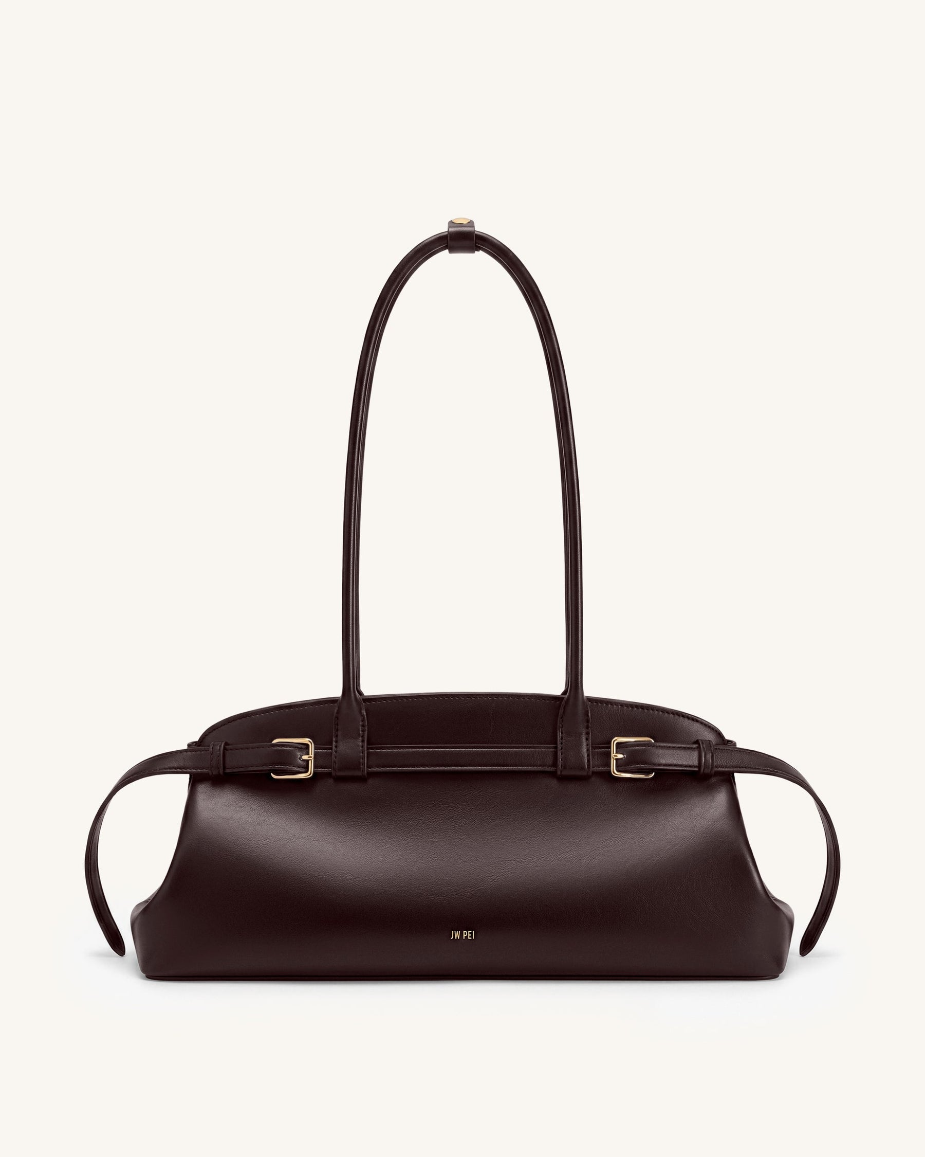 Arden Belt Detail East-West Shoulder Bag - Dark Brown