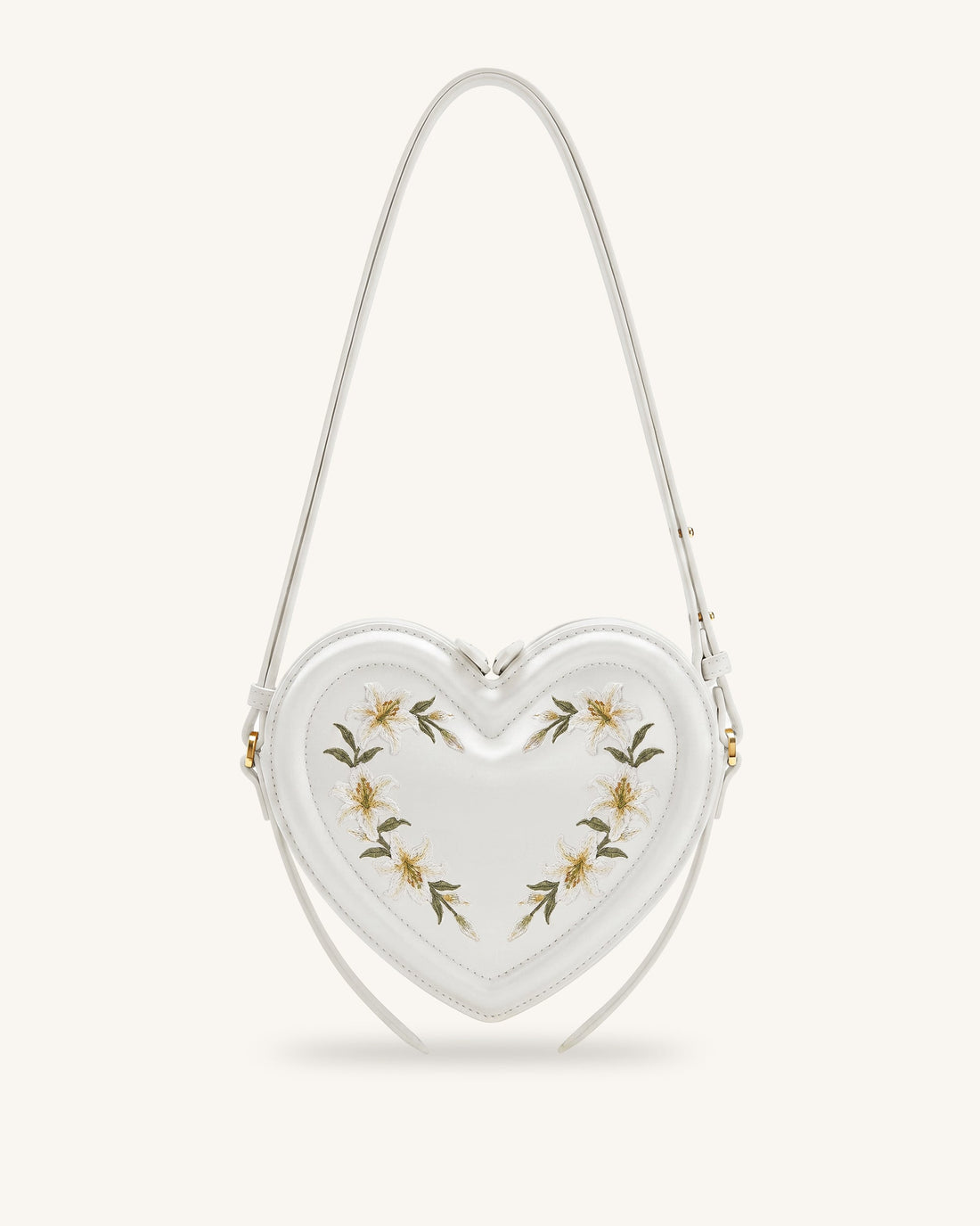 Arlene Embroidered Heart Shape Crossbody Bag - Milky White