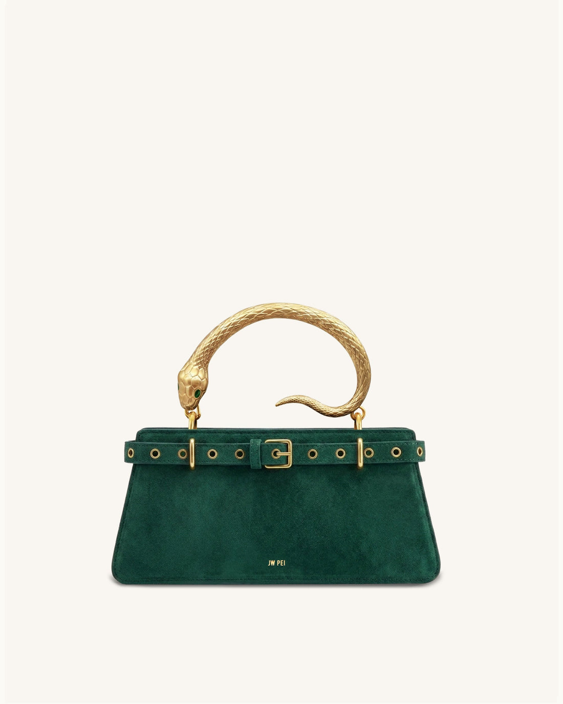 Elena Snake Handle Grommet Faux-Suede Top Handle Bag - Green