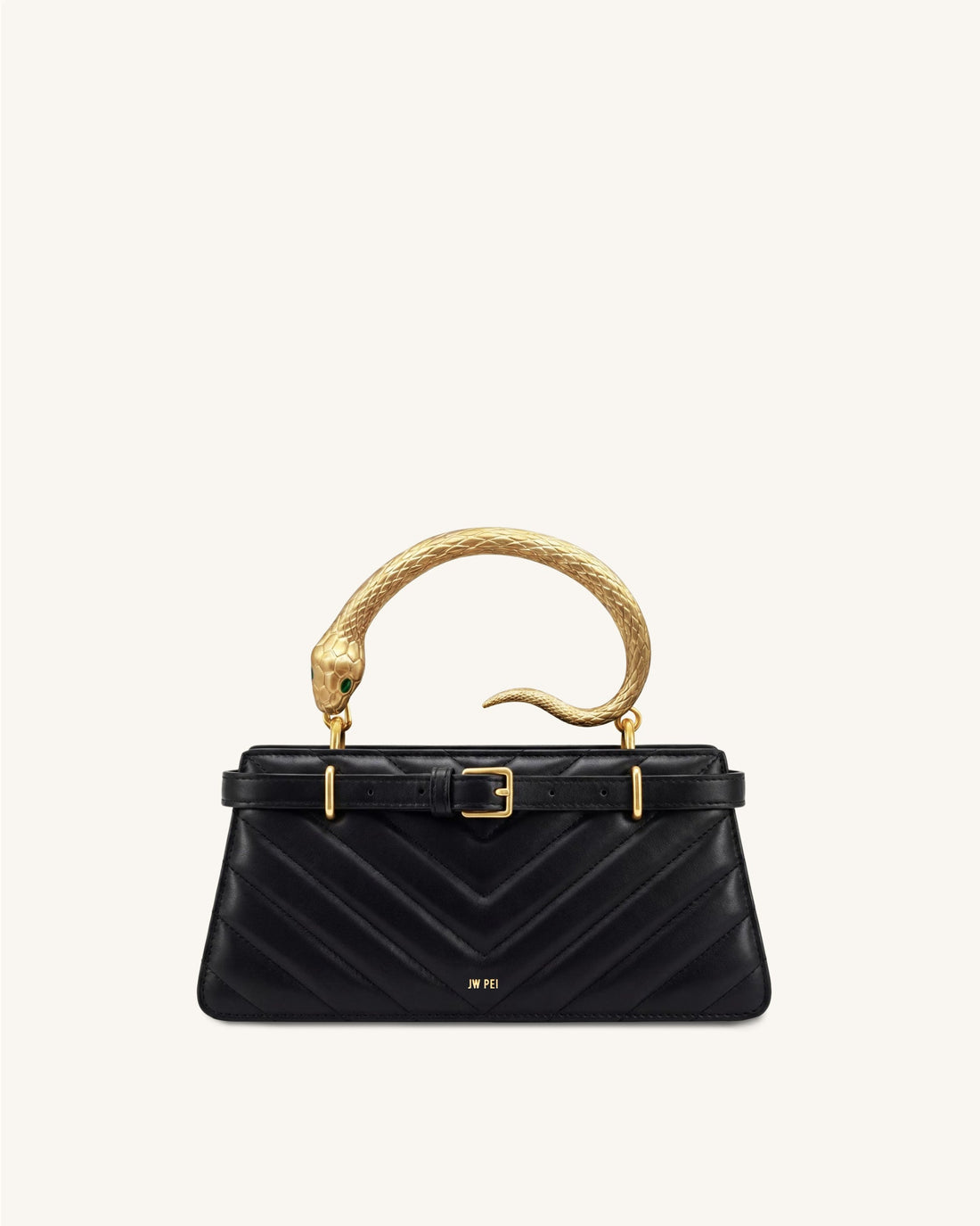 Elena Snake Handle Quilted Top Handle Bag - Black