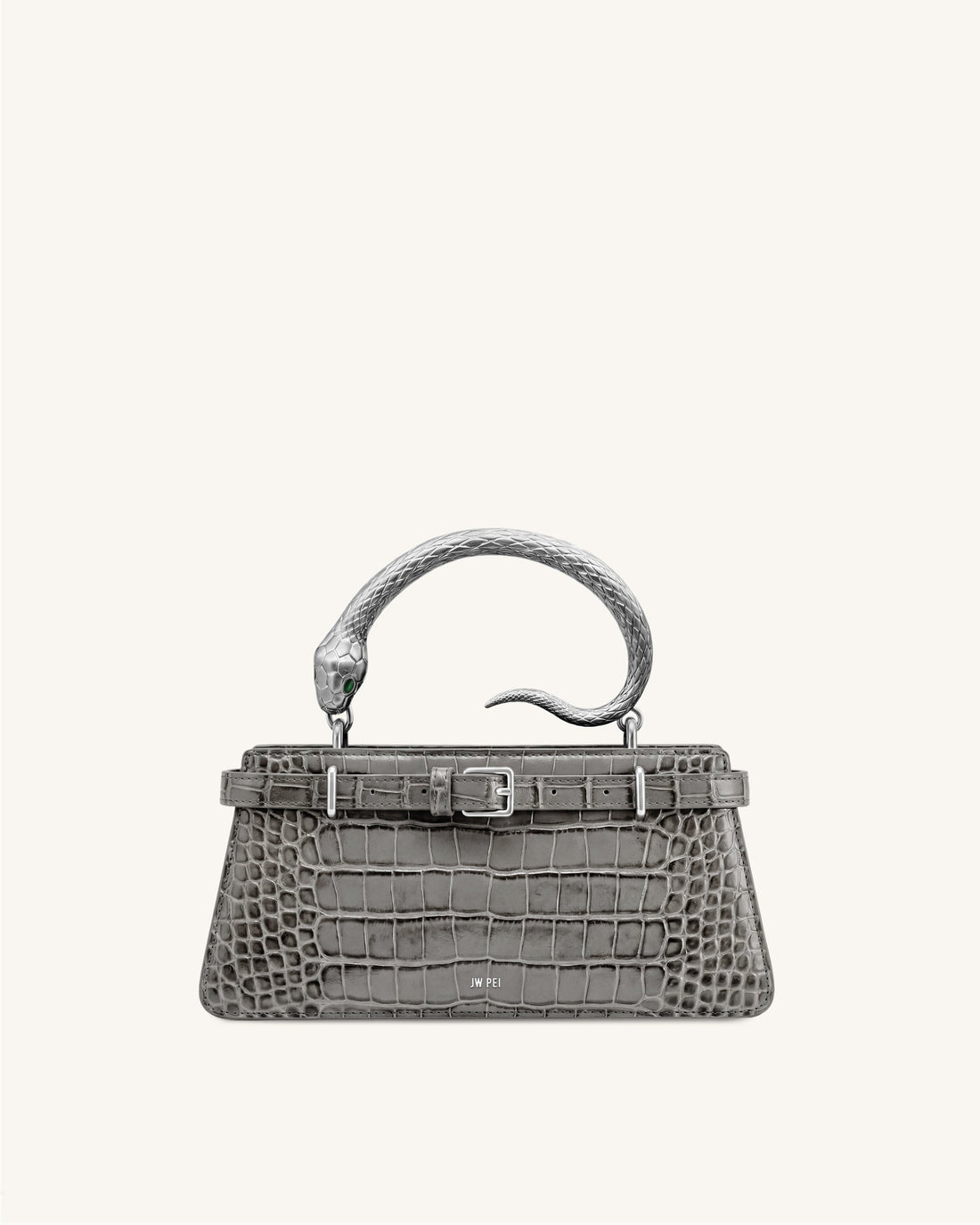 Elena Snake Handle Top Handle Bag - Gray Croc