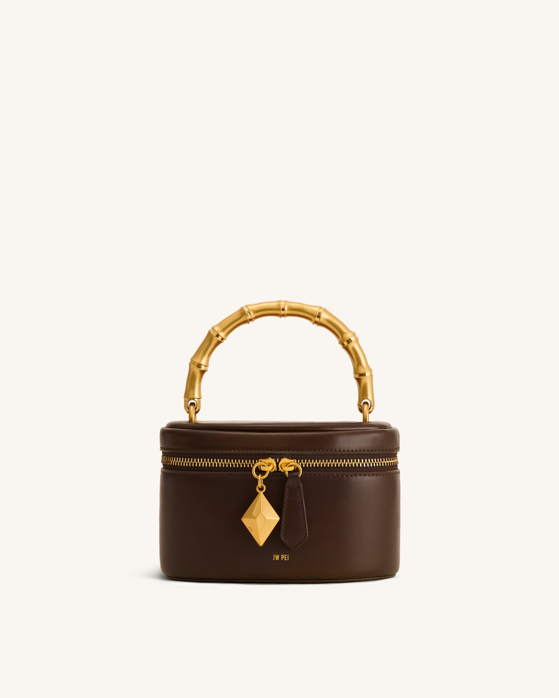 Natalie Metal Geometric Pendant Handle Bag - Dark Brown