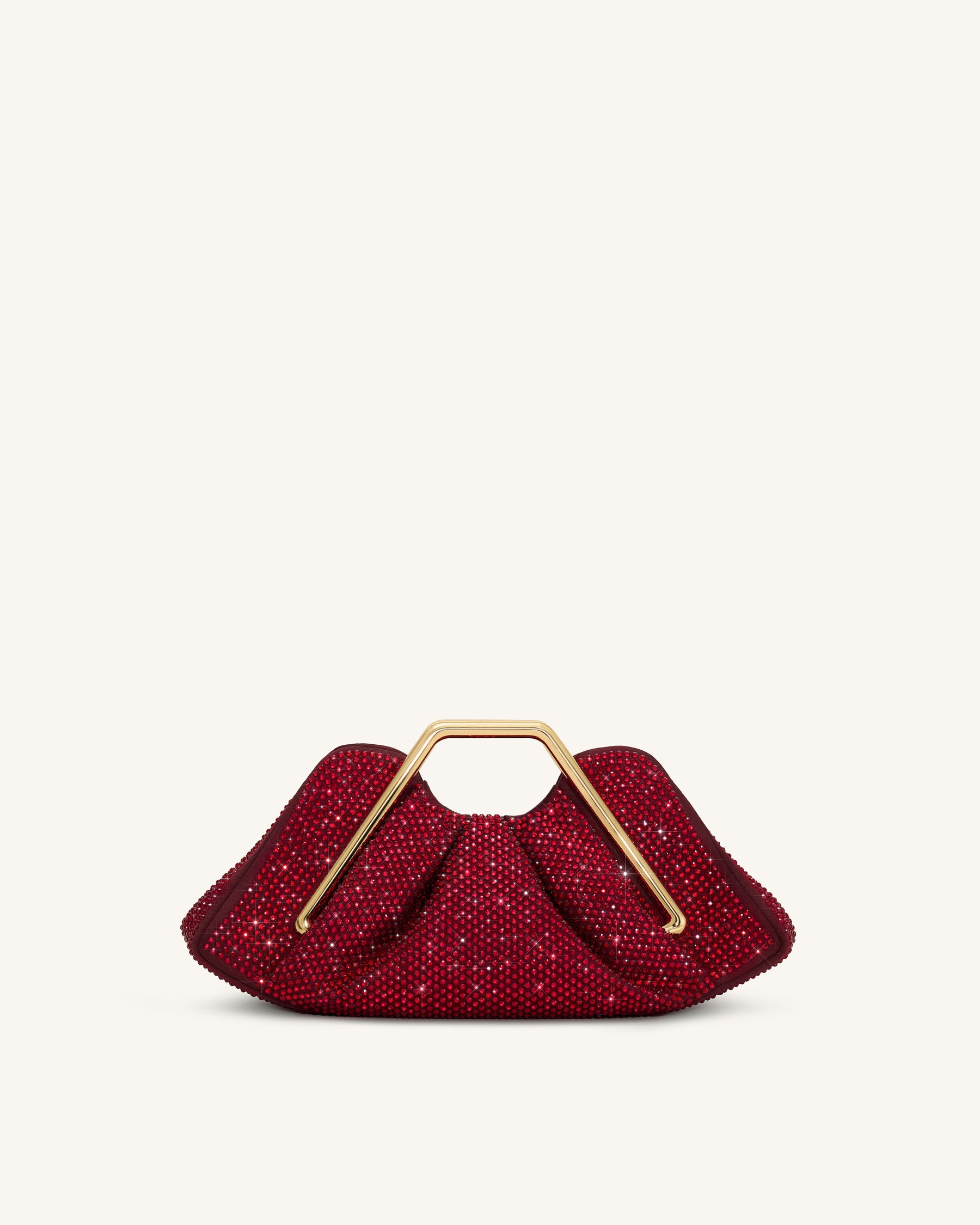 Lila Artificial Crystal Metal Frame Clutch - Red