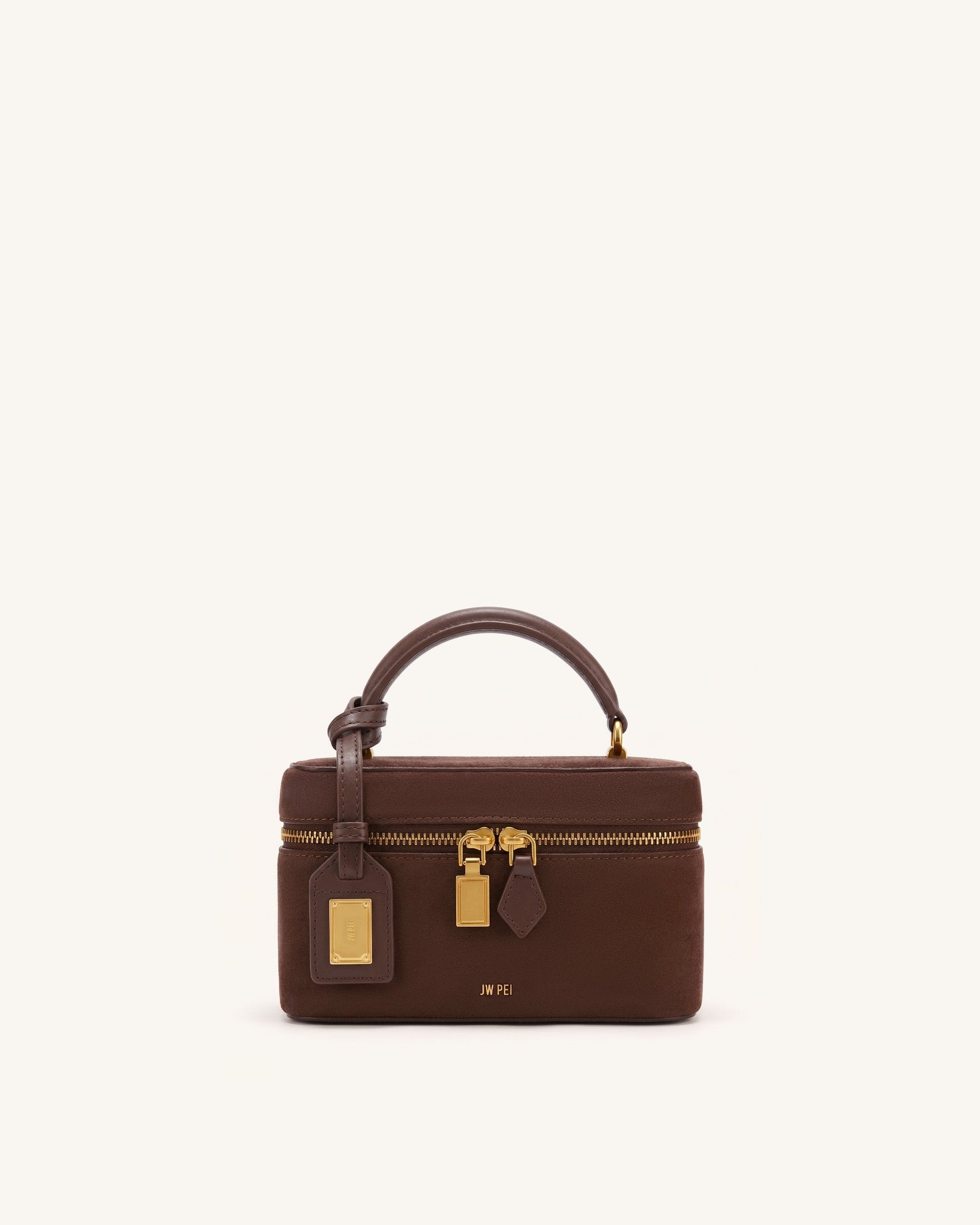 Cleo Faux Suede Box Shape Top Handle Bag - Chocolate Brown