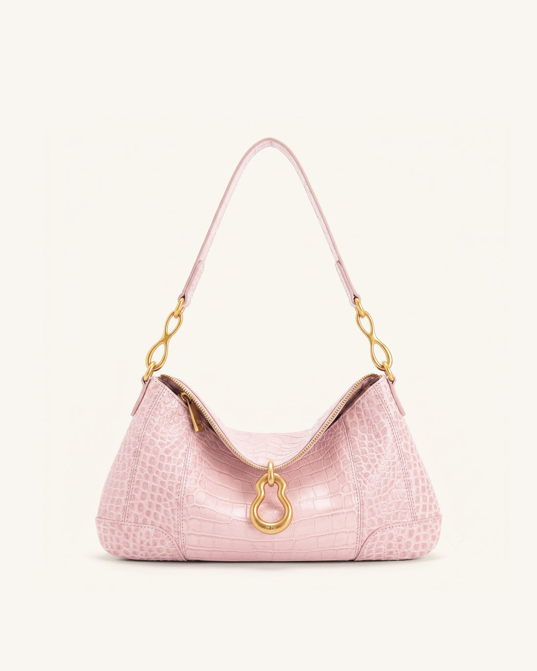 Jayla Metal Pendant Embellished Shoulder Bag - Pink Croc