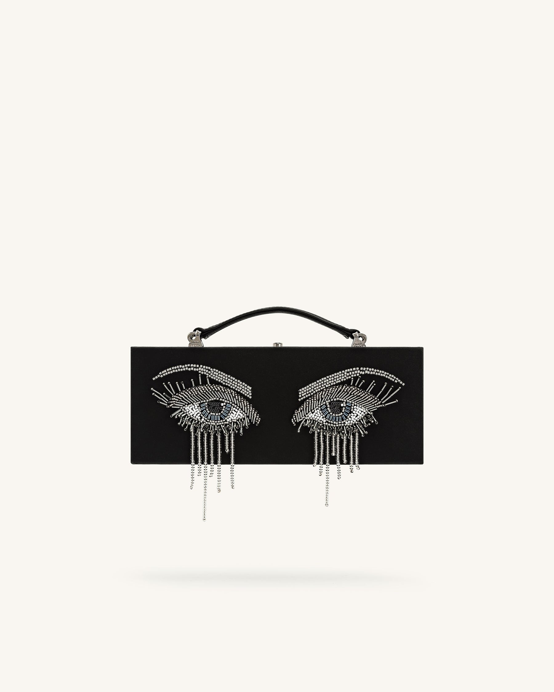 Vera Bead Decoration Rectangular Clutch Bag - Black