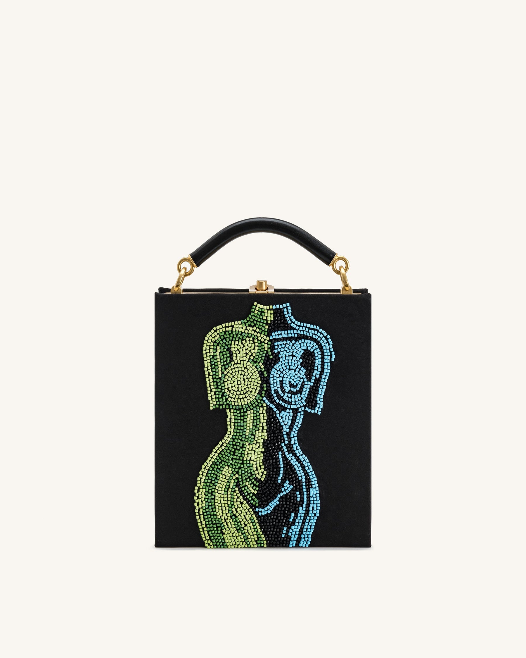 Elle Colorful Beaded Book Top Handle Bag - Black
