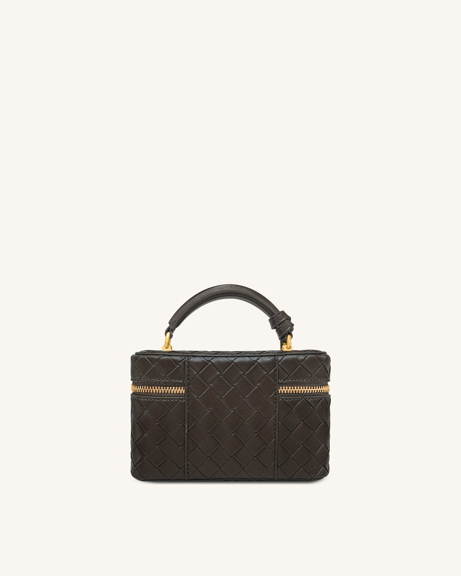 Cleo Woven Texture Box Shape Top Handle Bag - Dark Brown