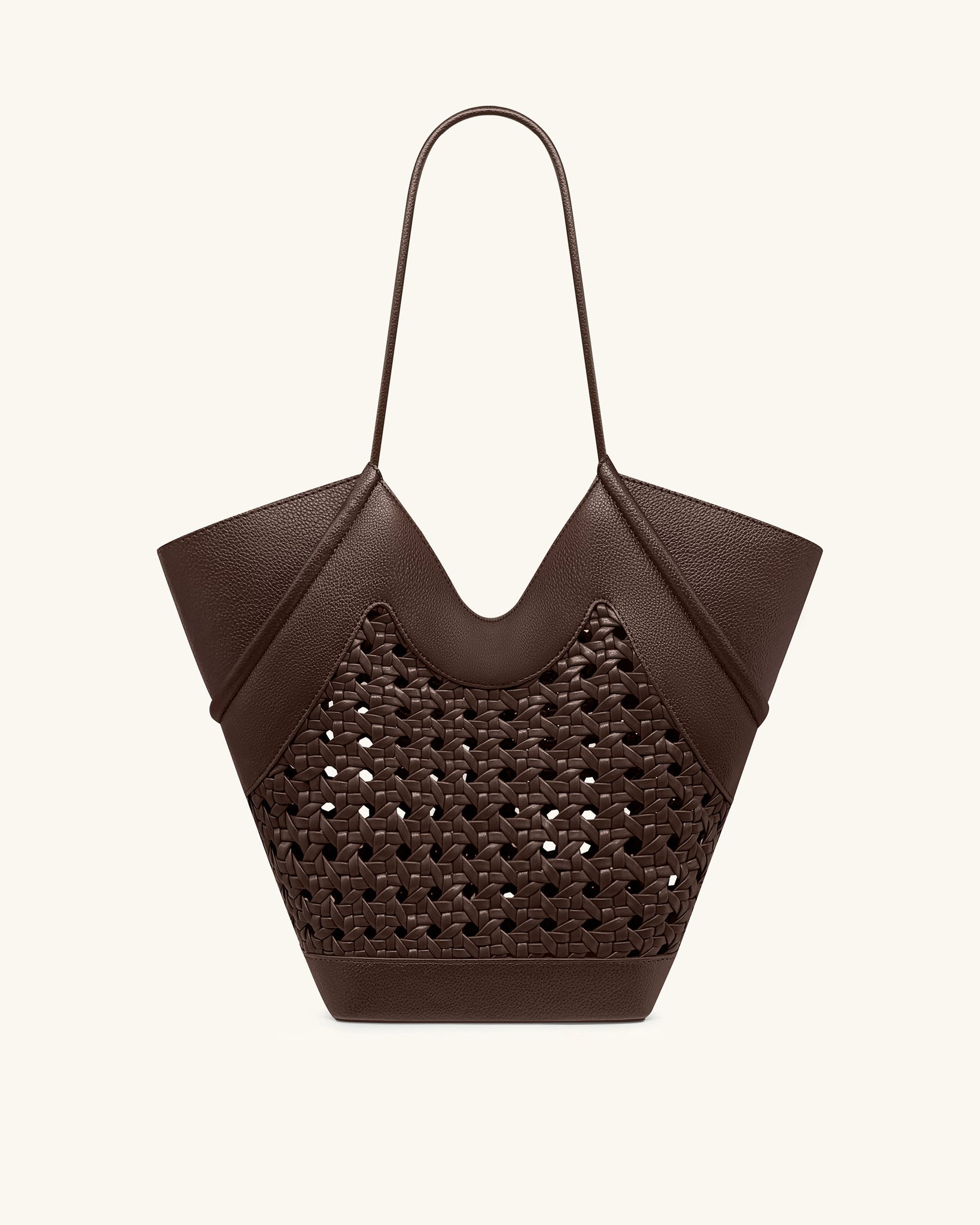 Maribel Woven Panel Tote Bag - Dark Brown