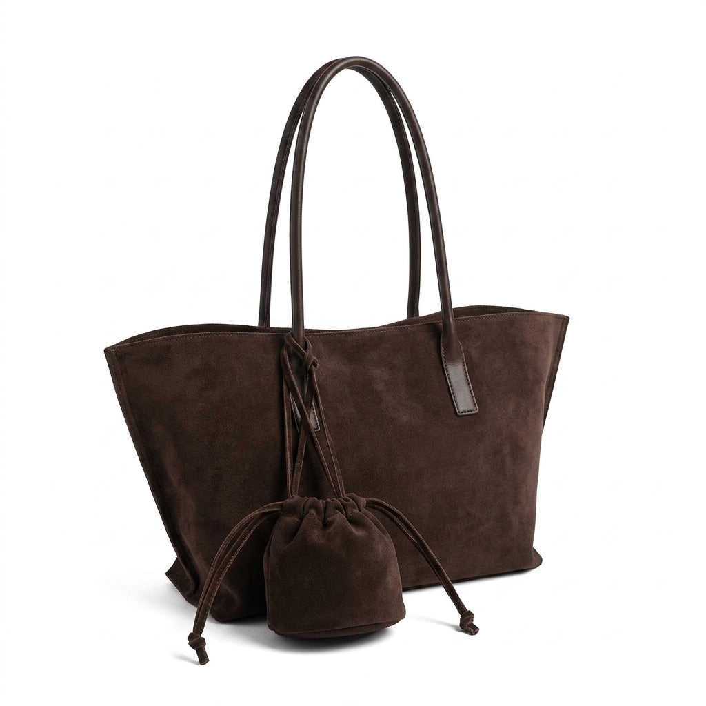Matte Velvet Oversized Tote Bag na cor coffee em fundo branco