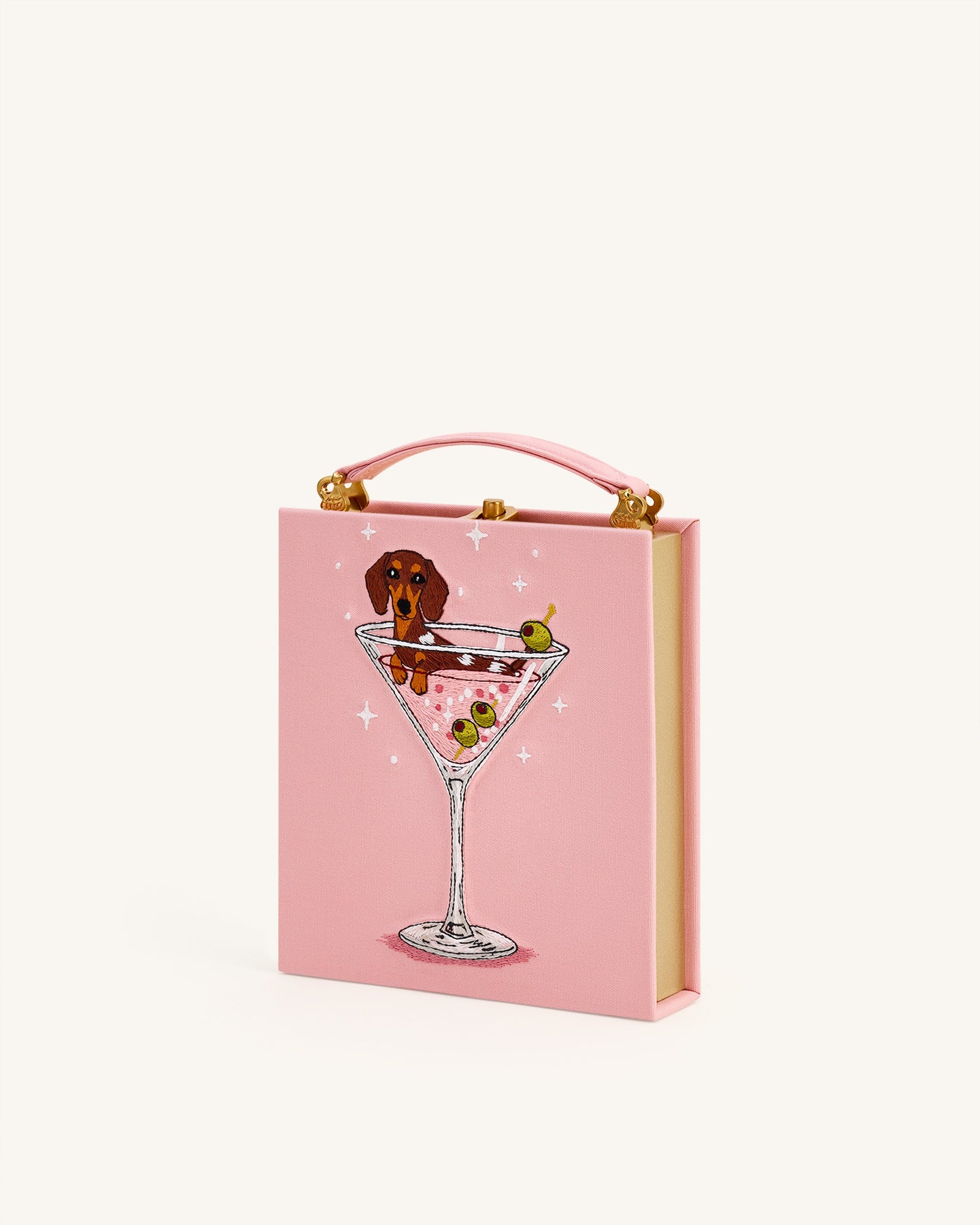Taya Wine Glass Puppy Pattern Book Shape Clutch Bag - Pink