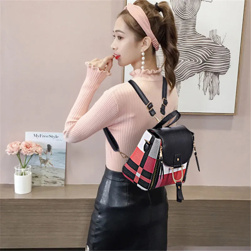 Premium Plaid 4-Piece Large Capacity Backpack & Crossbody Bag Set