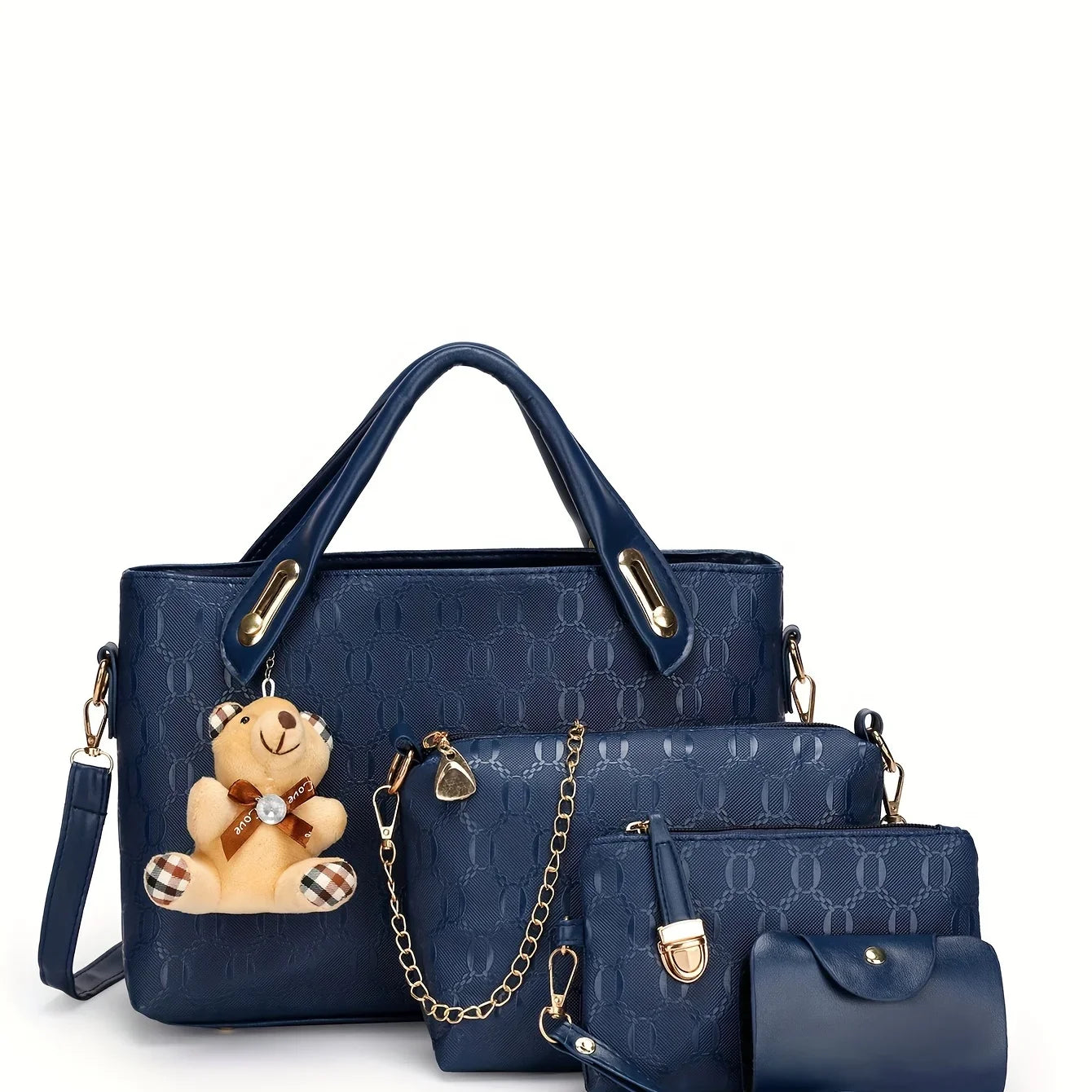 Premium Geometric Pattern 4-Piece Tote & Crossbody Bag Set