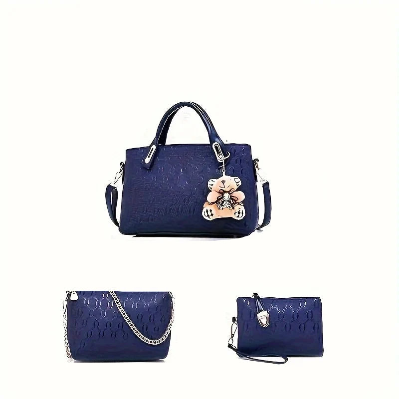 Premium Geometric Pattern 4-Piece Tote & Crossbody Bag Set